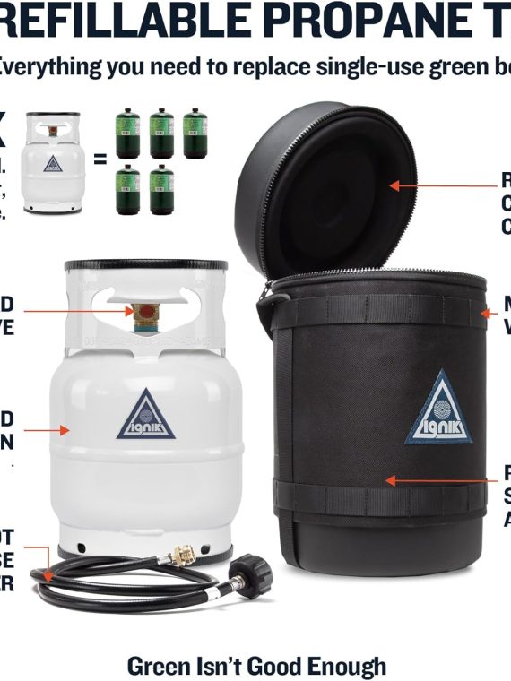 2026 Ignik Refillable Gas Growler Deluxe 5-Pound Propane Tank with Carry Case and Adapter Hose