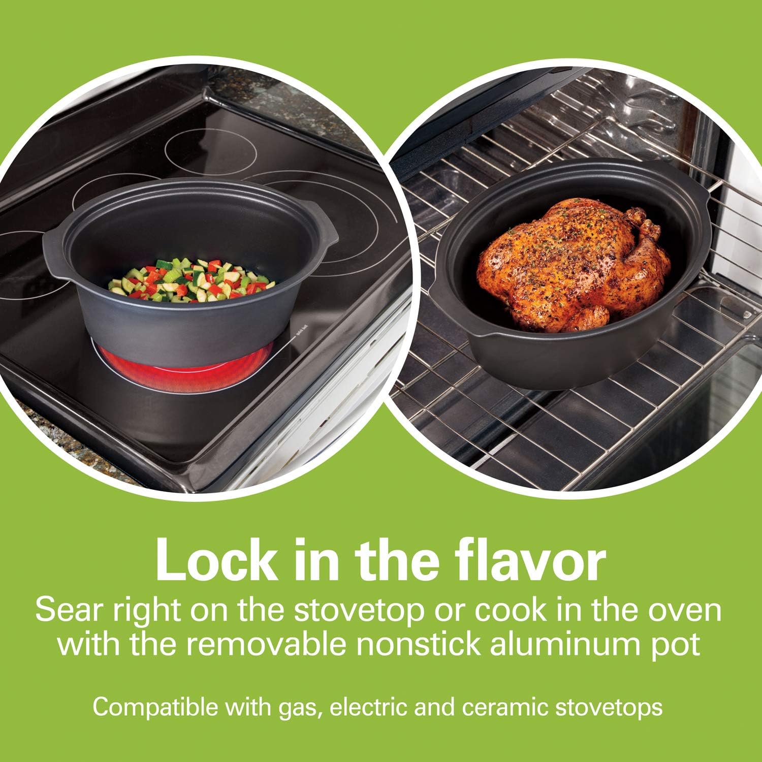 33662 Programmable Slow Cooker with 6 Quart Stovetop-Safe Sear   Cook Crock, Silver