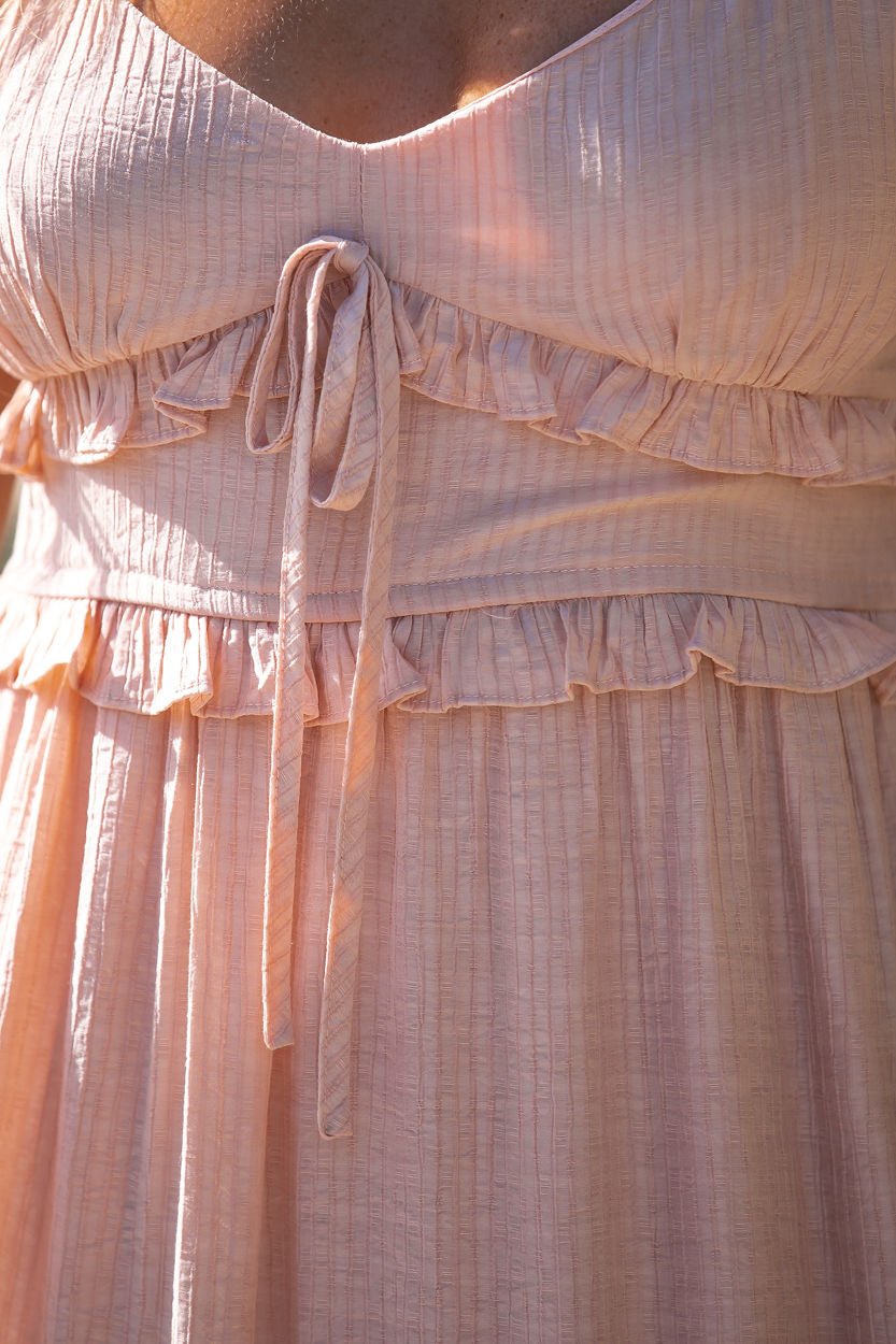 Dusty Pink Blossom Tiered Midi Dress