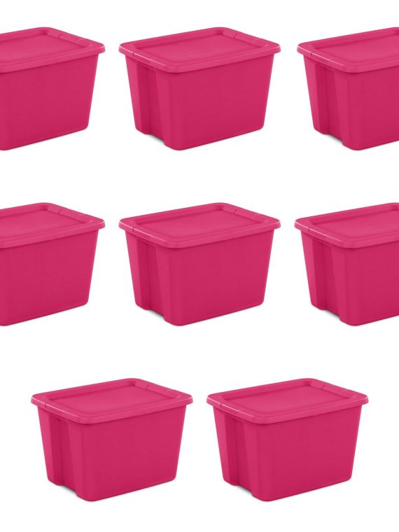 2026 Sterilite 18 Gallon Tote Box Plastic, Fuchsia Burst, Set of 8