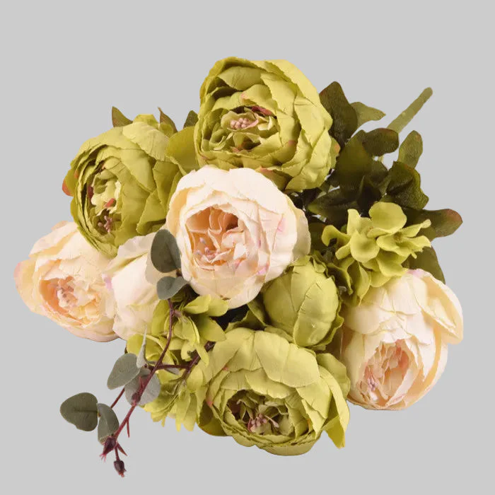13-Piece European Style Core-Spun Peony Artificial Flowers Bouquet – High-End Silk Peony Arrangement (47cm Decorative Flowers)
