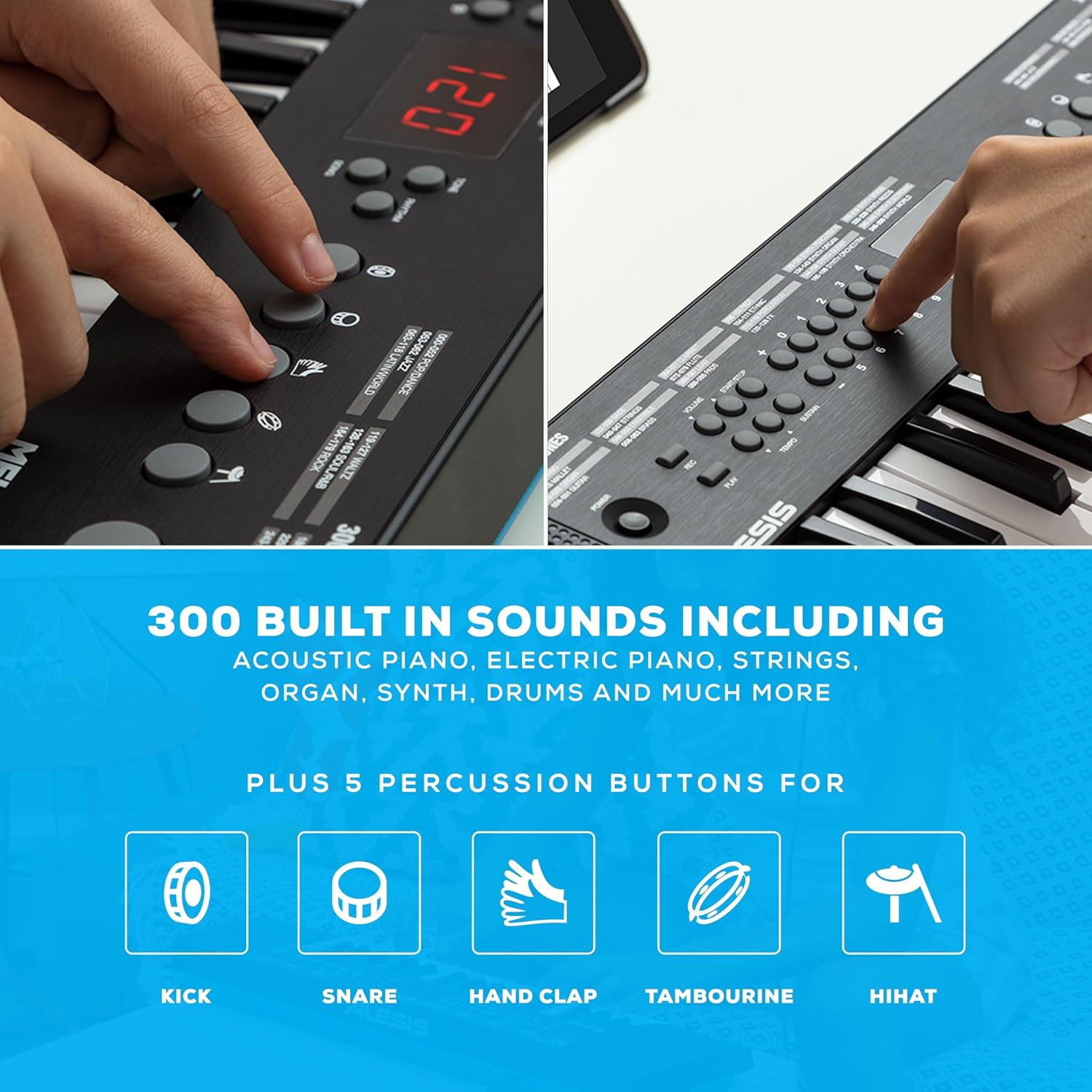 Alesis Melody 61 Key Keyboard Piano with Speakers, Stand, Stool, Headphones, Microphone, Sheet Music Stand, 300 Sounds and Music Lessons