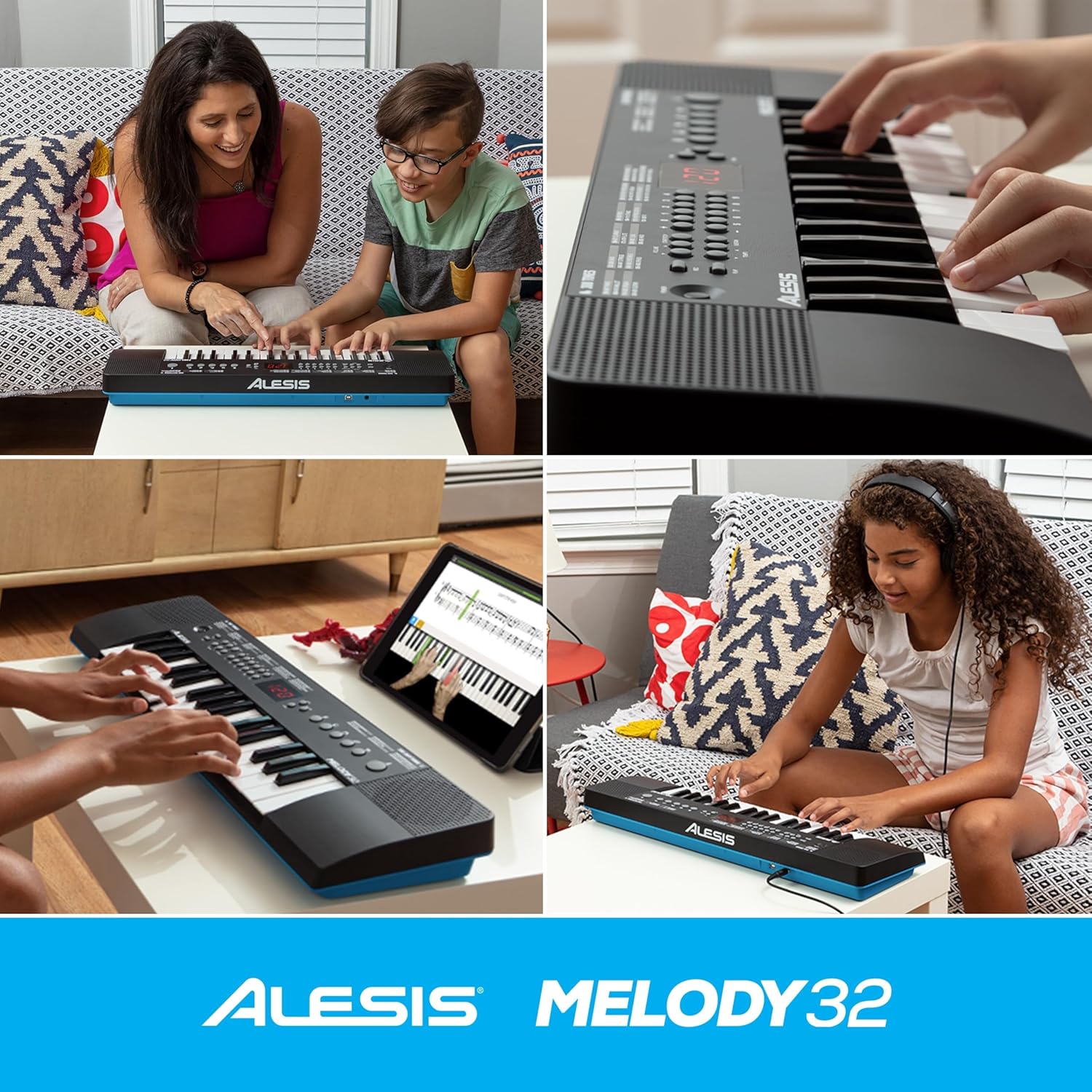 Alesis Melody 61 Key Keyboard Piano with Speakers, Stand, Stool, Headphones, Microphone, Sheet Music Stand, 300 Sounds and Music Lessons