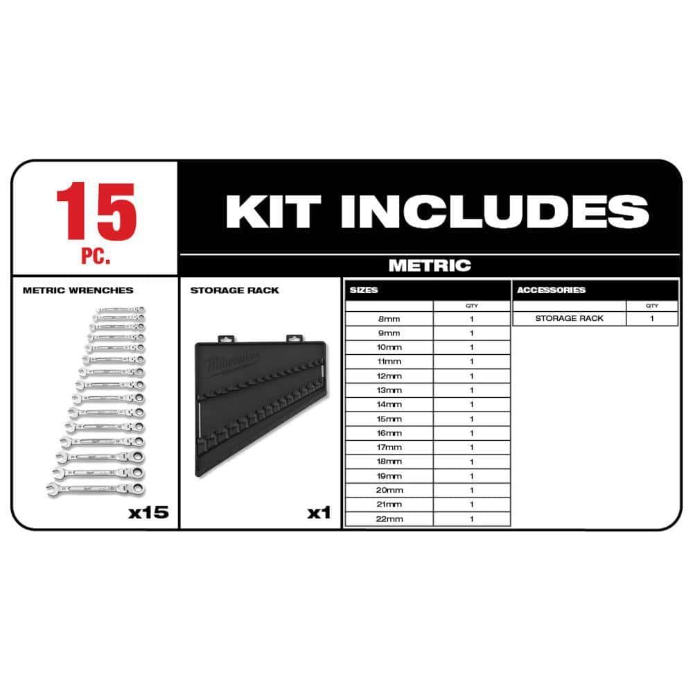 48-22-9413-48-22-9513 144-Position Flex-Head Ratcheting Combination Wrench Set SAE and METRIC (30-Piece)