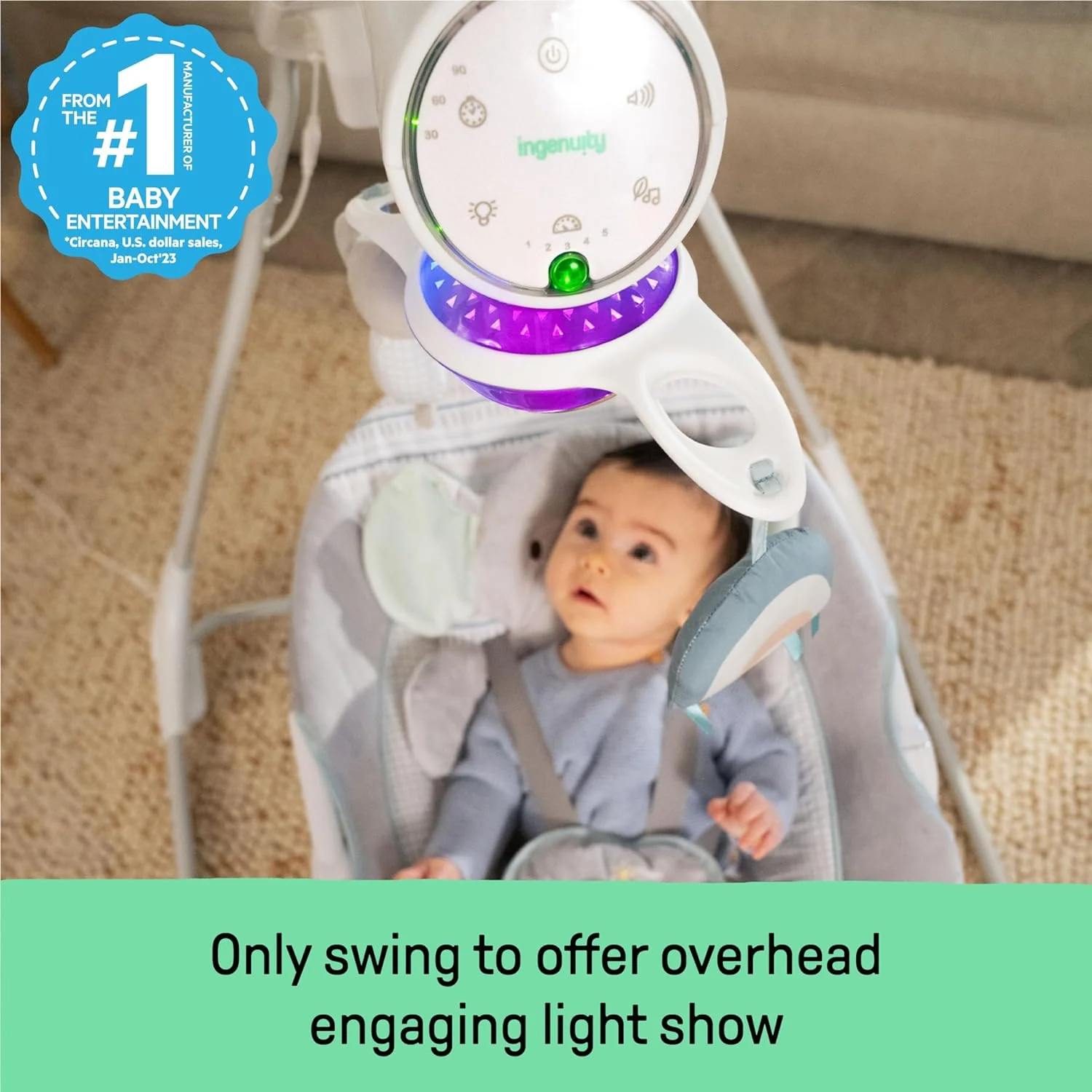 INGENUITY Inlighten 5-Speed Baby Swing with Swivel Seat