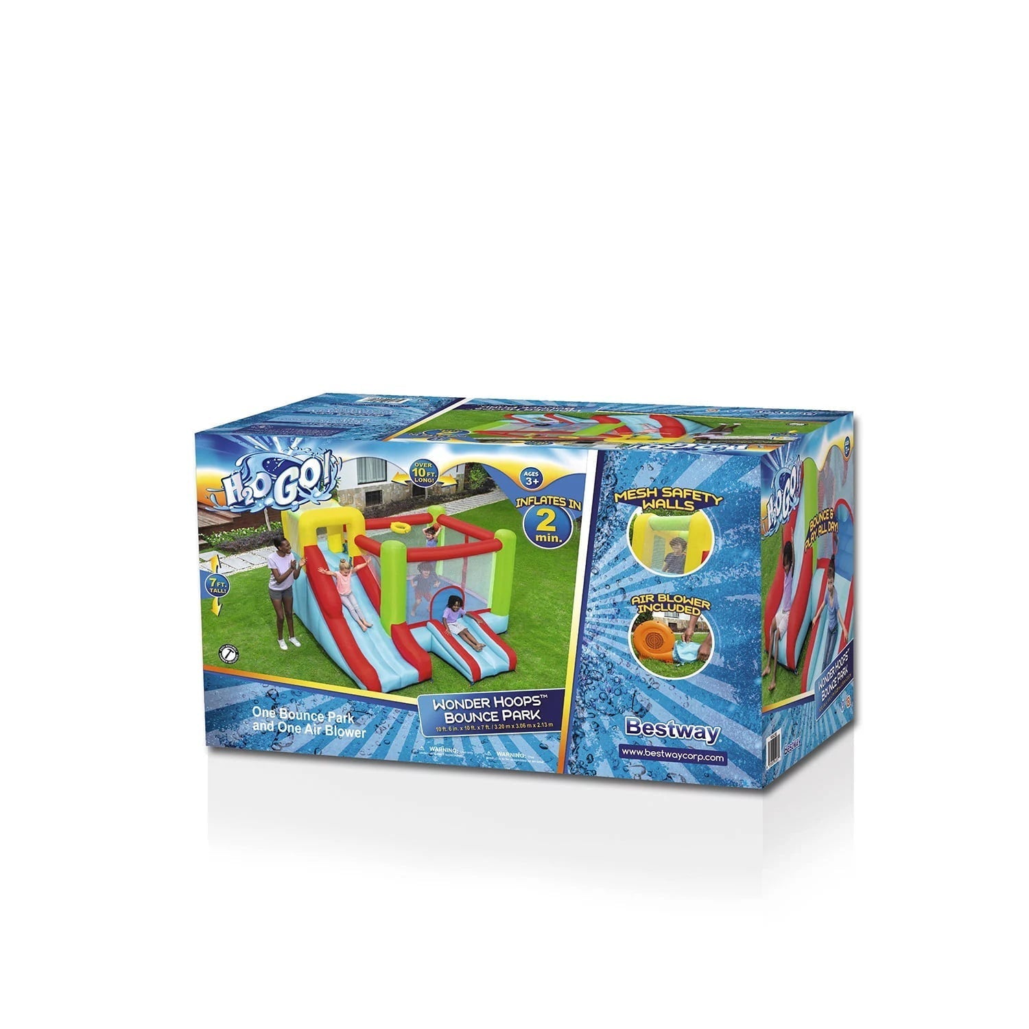 Up, In and Over Wonder Hoops 10' Inflatable Bounce House Park with Basketball and Slide. 126