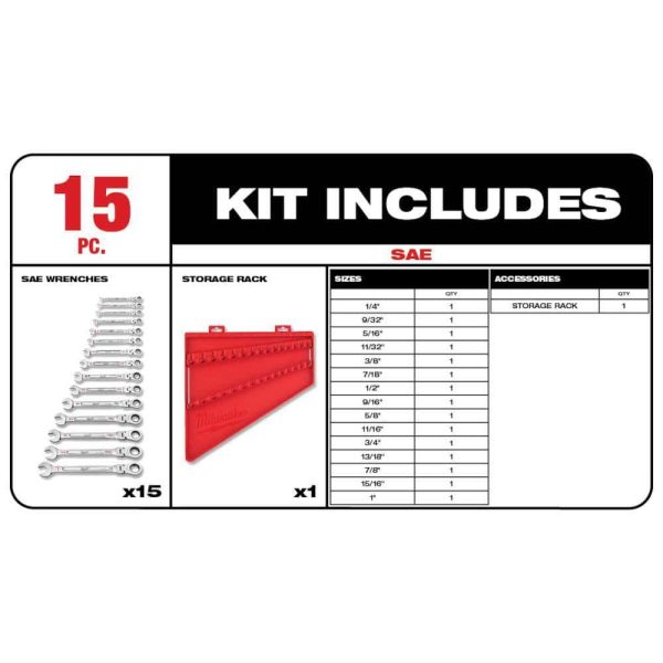 48-22-9413-48-22-9513 144-Position Flex-Head Ratcheting Combination Wrench Set SAE and METRIC (30-Piece)
