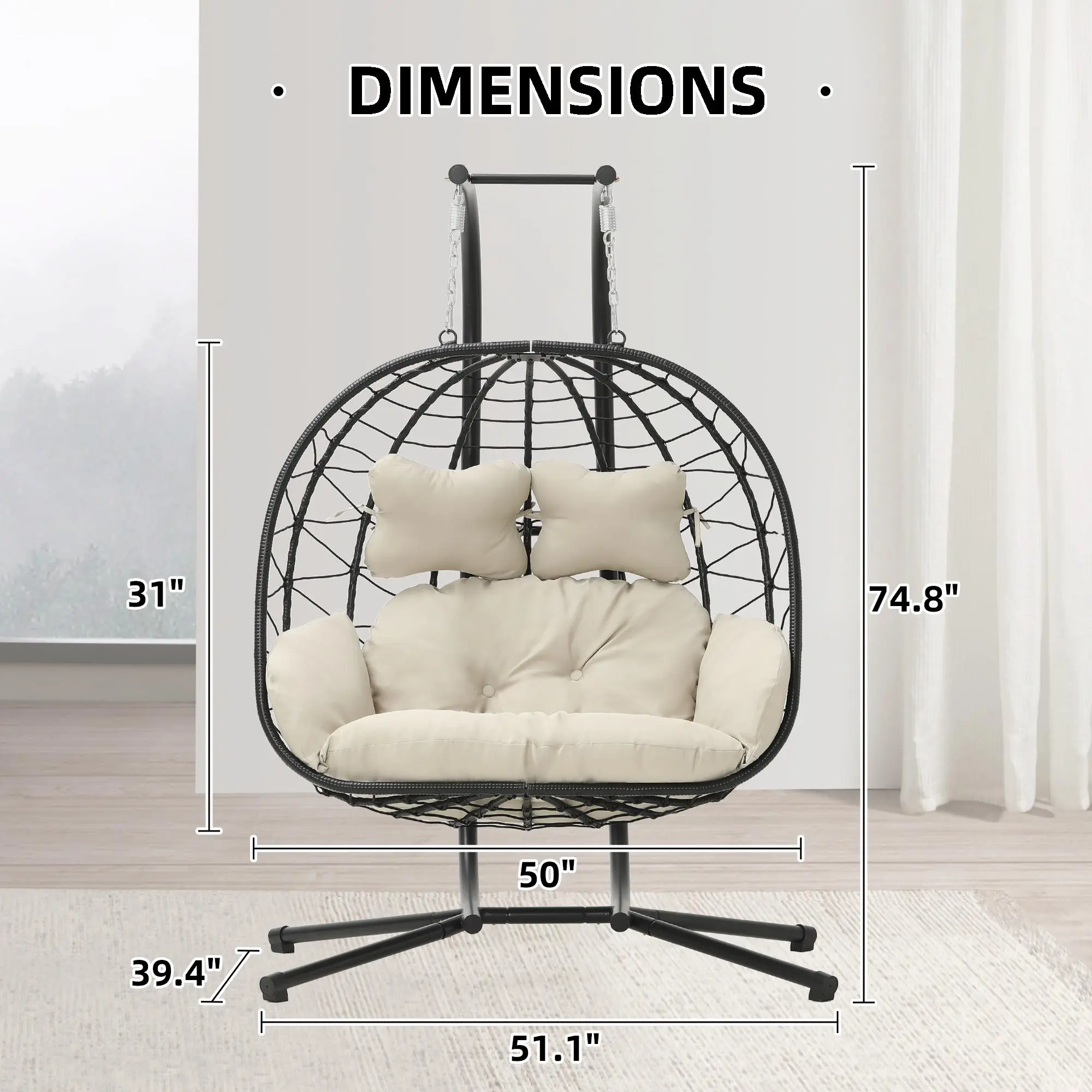 🔥 RIWENGO Double Hanging Egg Chair with Cushion, 700lbs Heavy-Duty Comfort