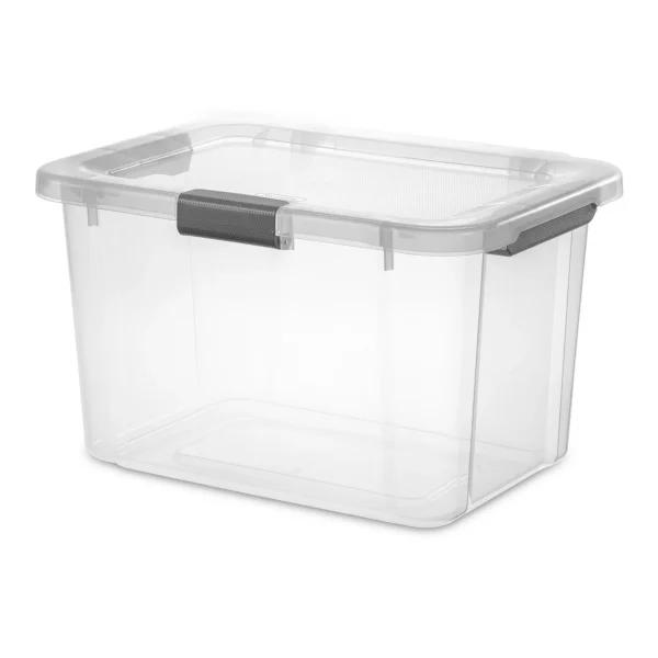 30 Qt. HingeLID Storage Box Plastic, Flat Gray, Set of 6