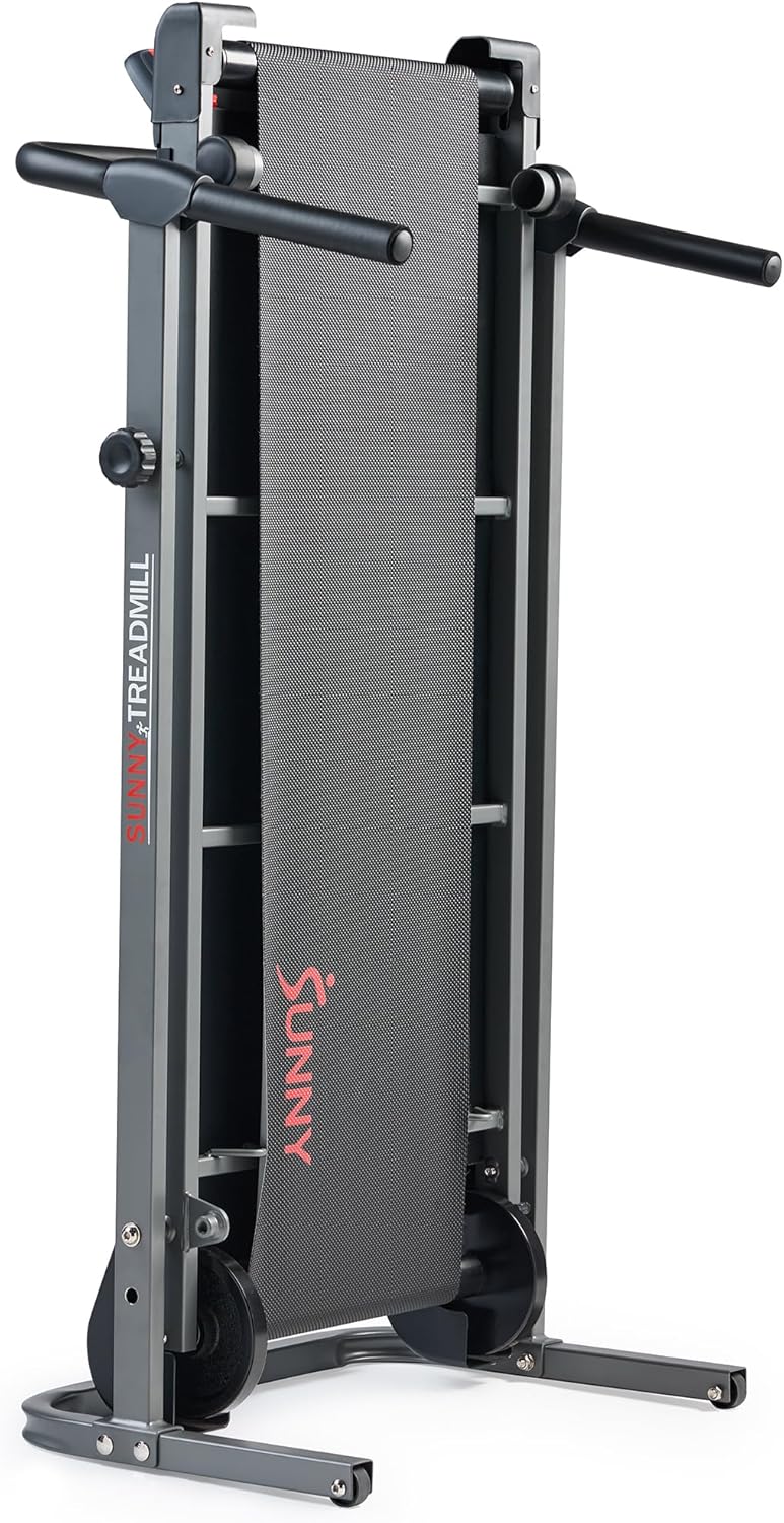 Sunny Health & Fitness Manual Walking Pad Treadmill for Home, Non-Electric, Fixed Incline, Compact with Handle Bar, Digital Monitor, Non-Slip Surface, Optional Free SunnyFit App Bluetooth Connection