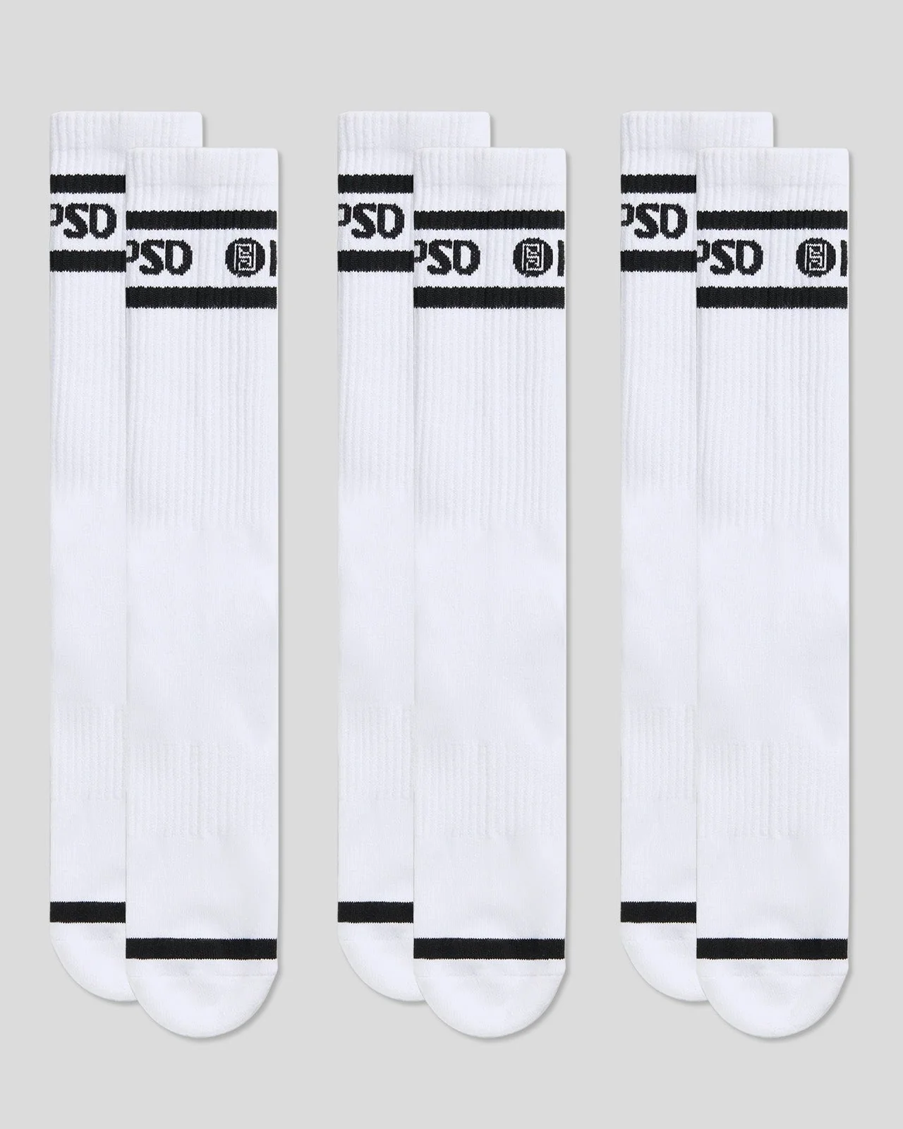 3 Pack - Logo Stripe Crew - White