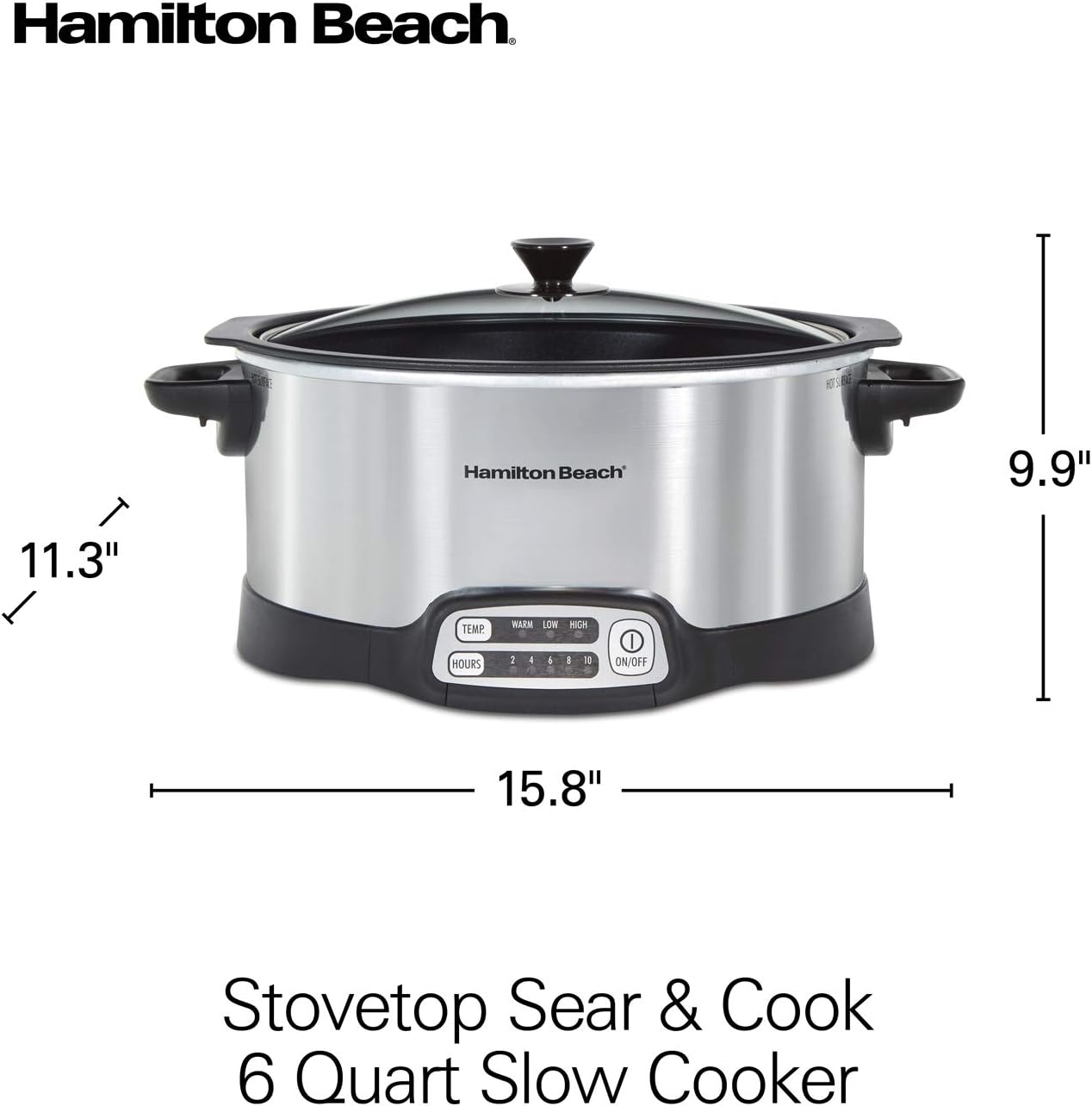 33662 Programmable Slow Cooker with 6 Quart Stovetop-Safe Sear   Cook Crock, Silver