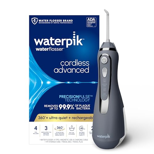 2026 Waterpik Cordless Advanced 2.0 Water Flosser For Teeth  Gums  Braces  Dental Care With Travel Bag and 4 Tips  ADA Accepted  Rechargeable  Portable  and Waterproof  Gray WP-587  Packaging May Vary