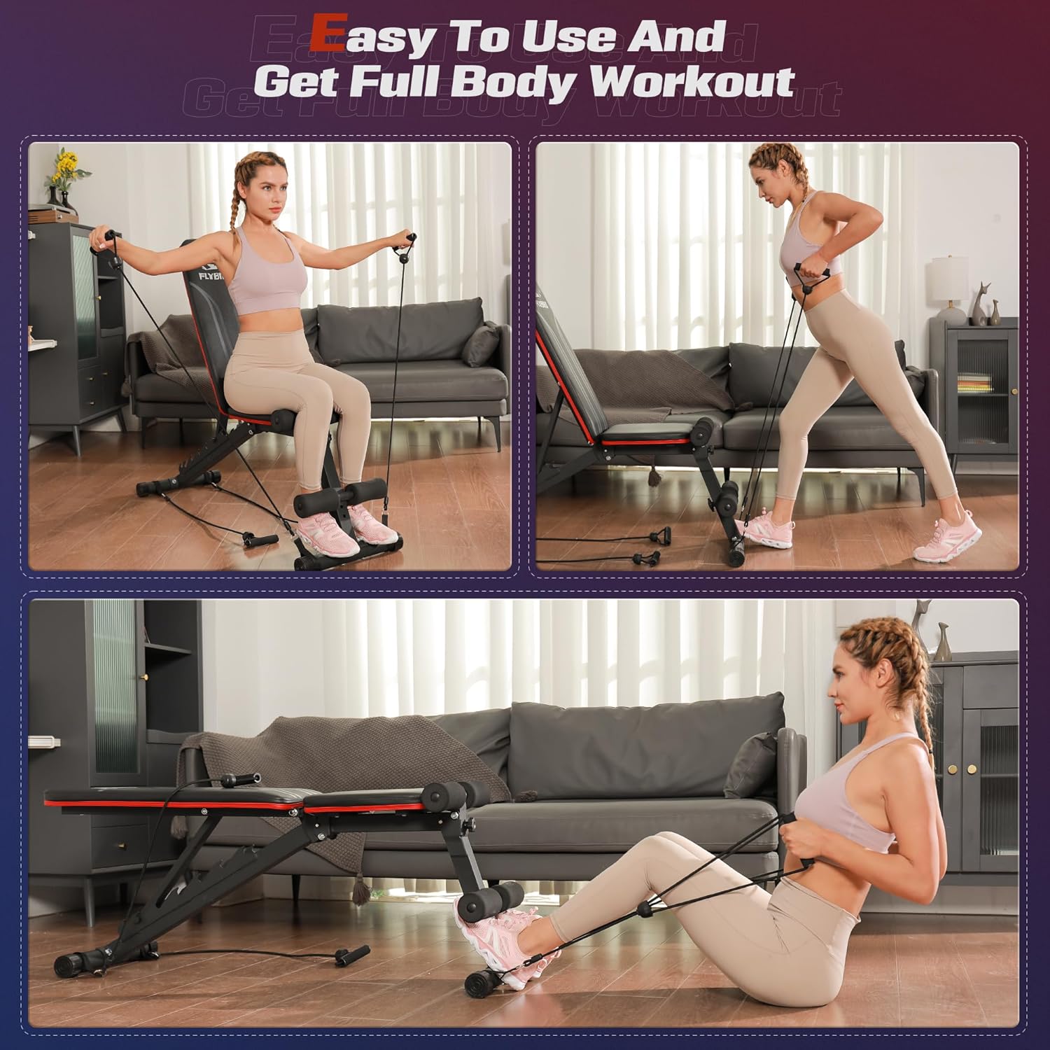 FLYBIRD Adjustable Bench,Utility Weight Bench for Full Body Workout- Multi-Purpose Foldable incline/decline Bench