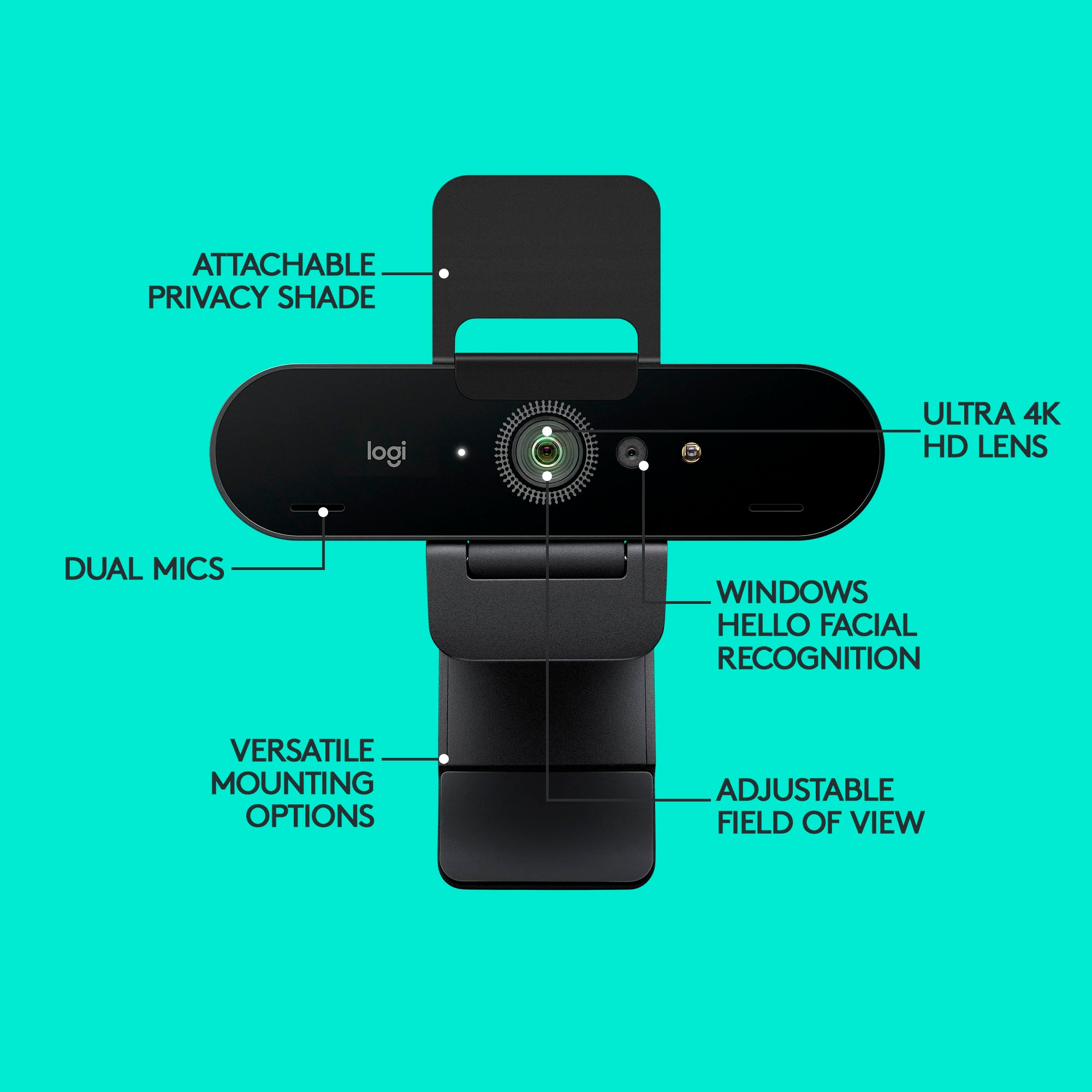 Logitech - 4K Pro 4096 x 2160 Webcam with Noise-Canceling Mic - Black