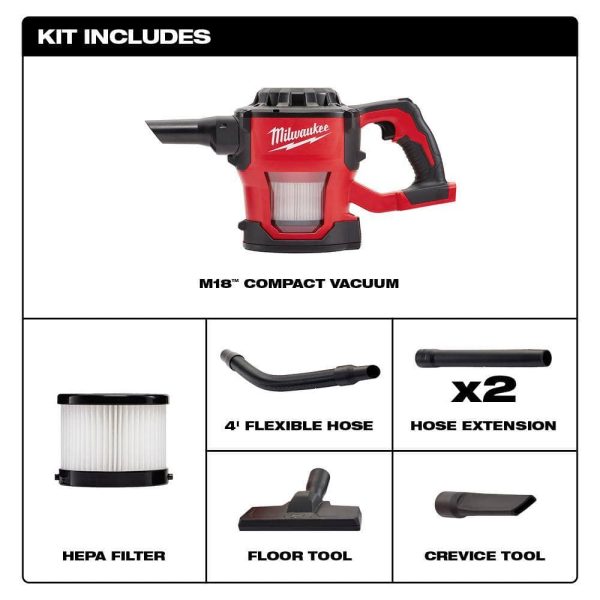 0882-20 M18 18-Volt Lithium-Ion Cordless Compact Vacuum (Tool-Only)