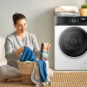 Lavadora de carga frontal de 8 Kg blanca, 1400 rpm, motor inverter plus, vapor y clase A