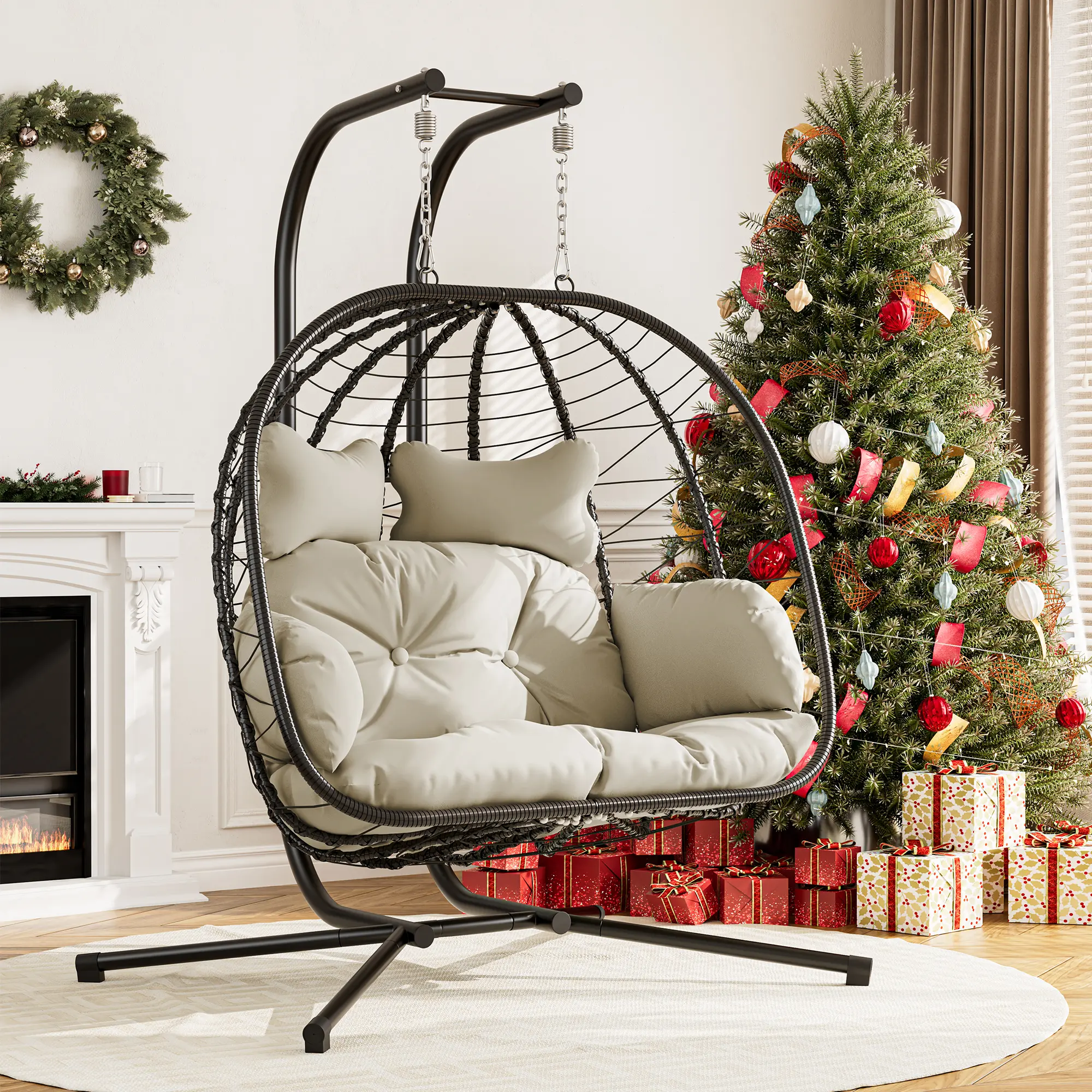 🔥 RIWENGO Double Hanging Egg Chair with Cushion, 700lbs Heavy-Duty Comfort