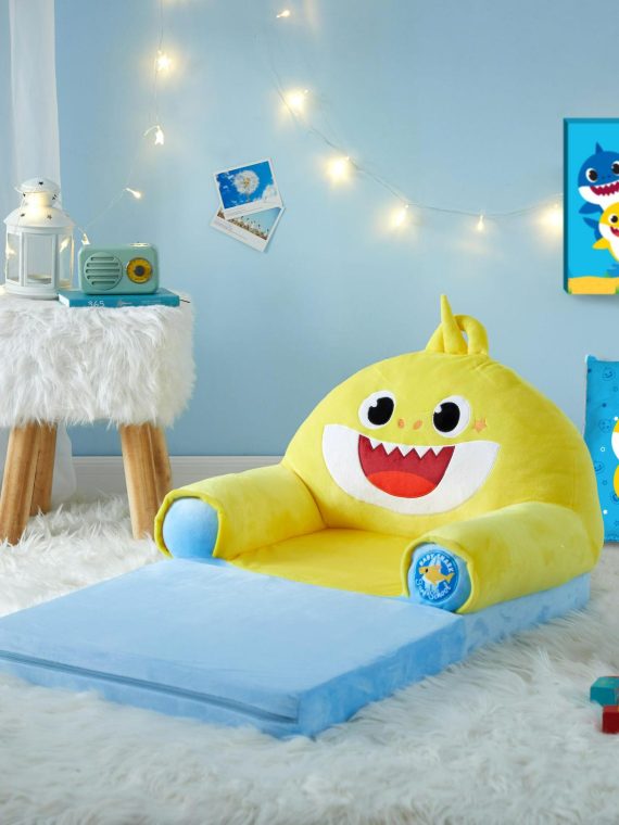 2026 Pinkfong Baby Shark Blue Polyester Comfortable Plush 2-in-1 Flip Out Chair