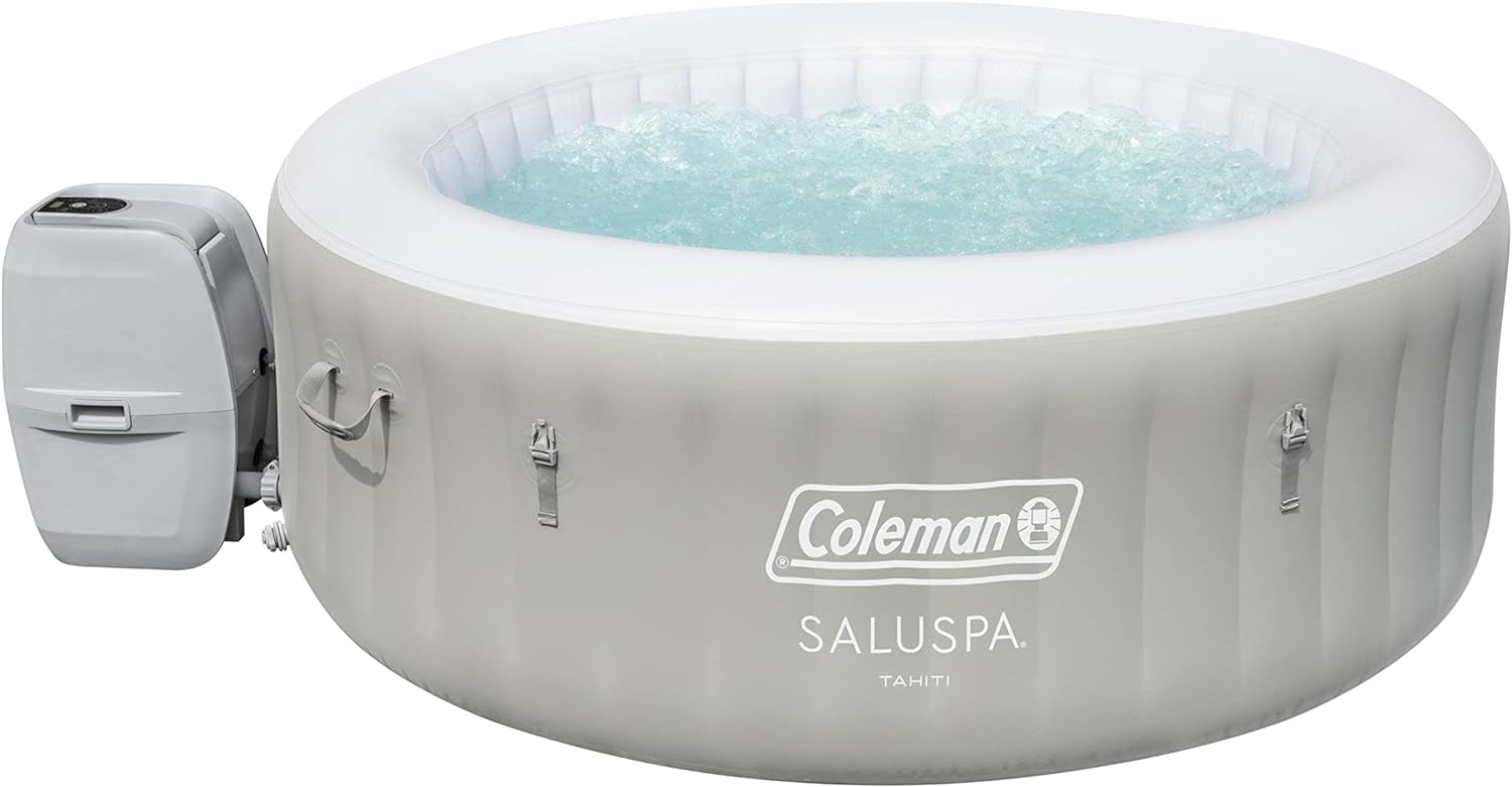 Inflatable Hot Tub Spa | Portable Hot Tub with Heated Water System and 140 Bubble Jets | Fits Up to 4 People  flarmor