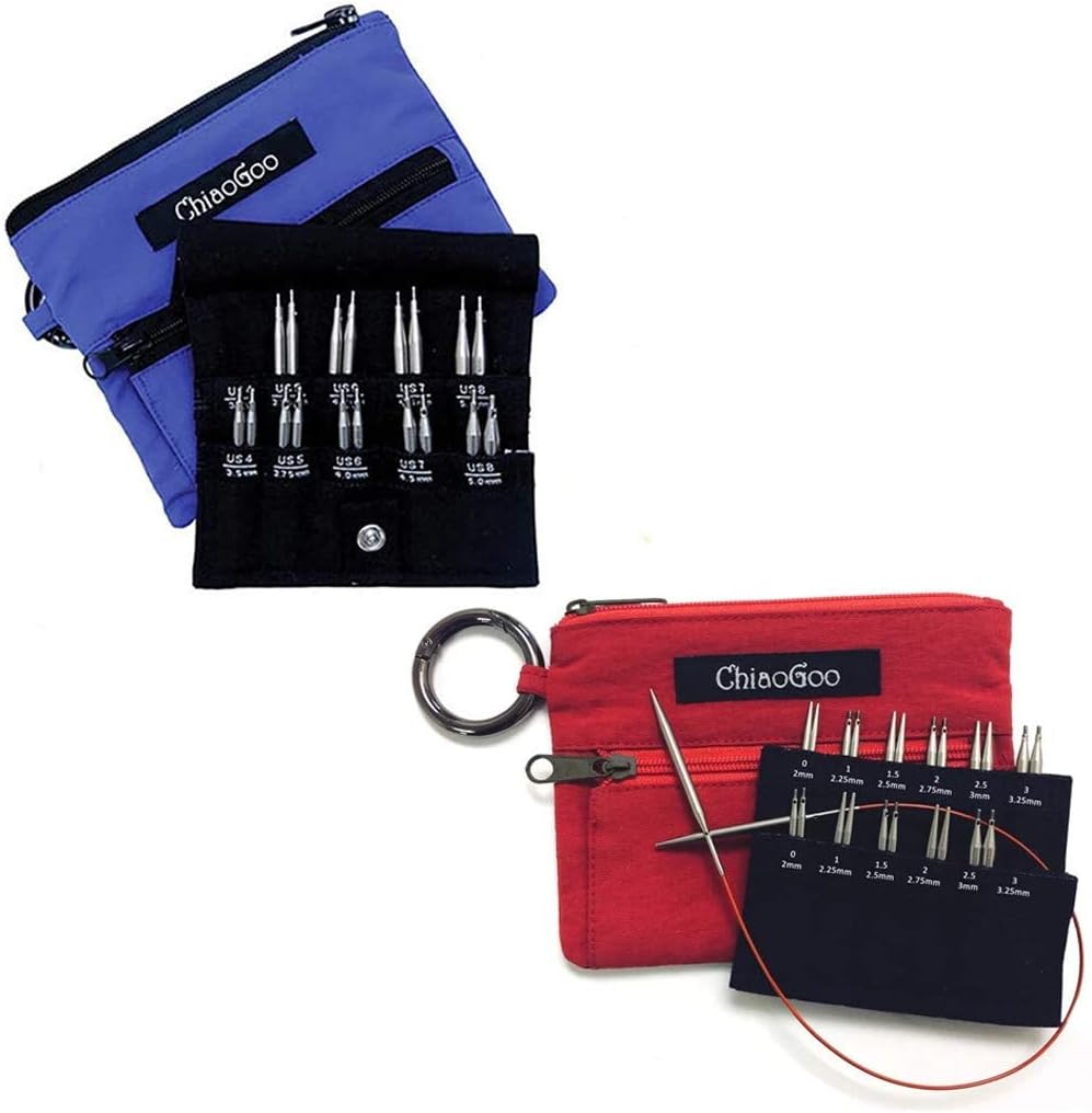ChiaoGoo Twist Shorties Interchangeable Knitting Needle Set Bundle – Mini & Small, Stainless Steel, Red & Blue, Circular Needles 9′′-14′′