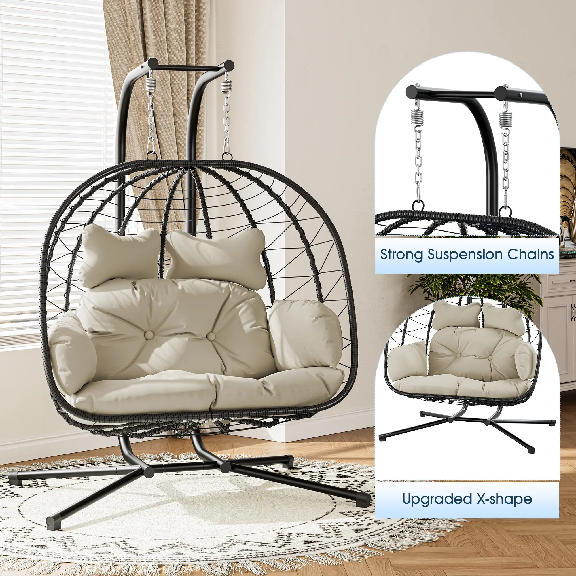 🔥 RIWENGO Double Hanging Egg Chair with Cushion, 700lbs Heavy-Duty Comfort