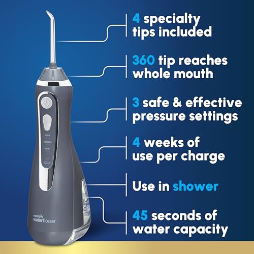 2026 Waterpik Cordless Advanced 2.0 Water Flosser For Teeth  Gums  Braces  Dental Care With Travel Bag and 4 Tips  ADA Accepted  Rechargeable  Portable  and Waterproof  Gray WP-587  Packaging May Vary