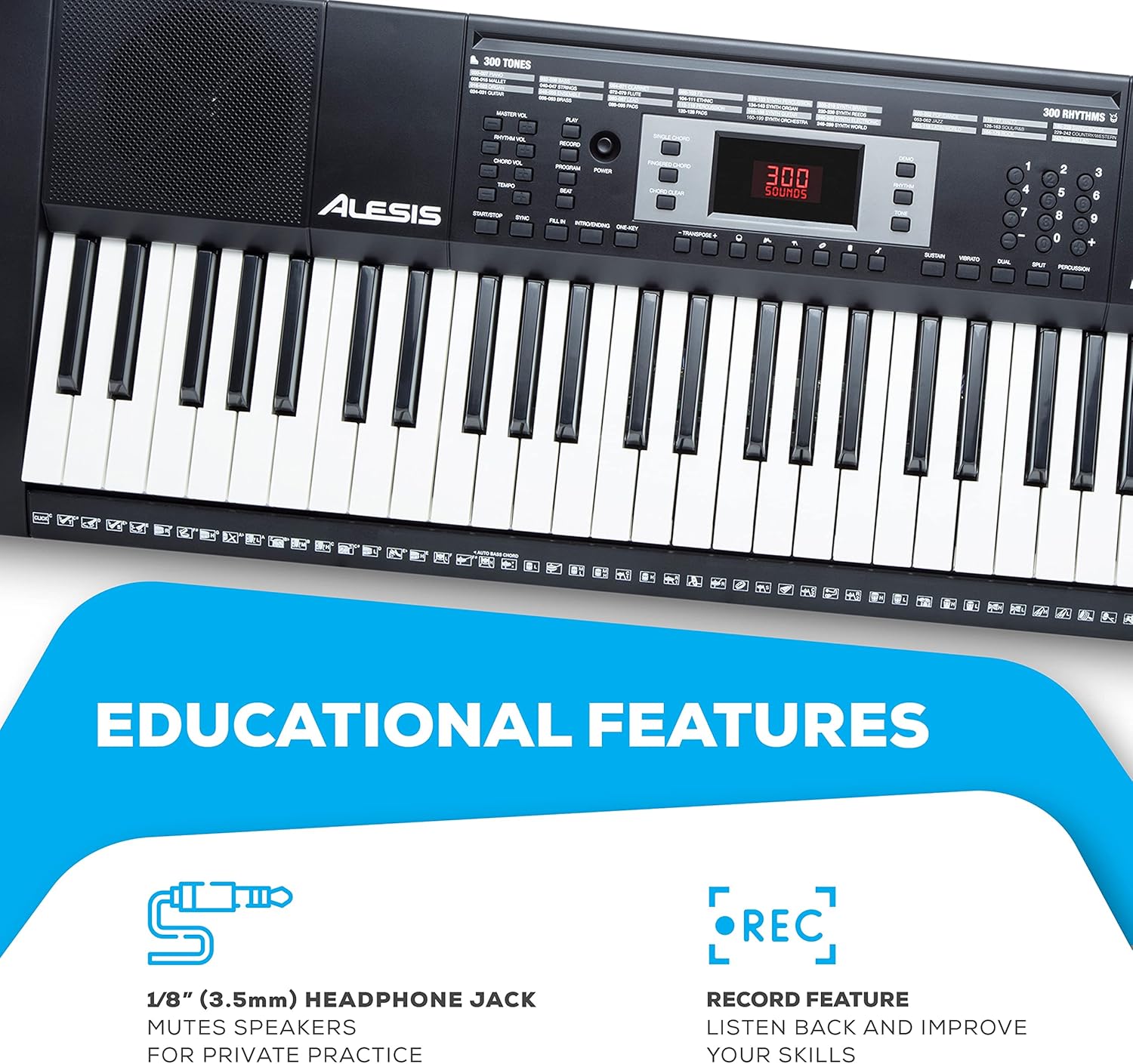Alesis Melody 61 Key Keyboard Piano with Speakers, Stand, Stool, Headphones, Microphone, Sheet Music Stand, 300 Sounds and Music Lessons