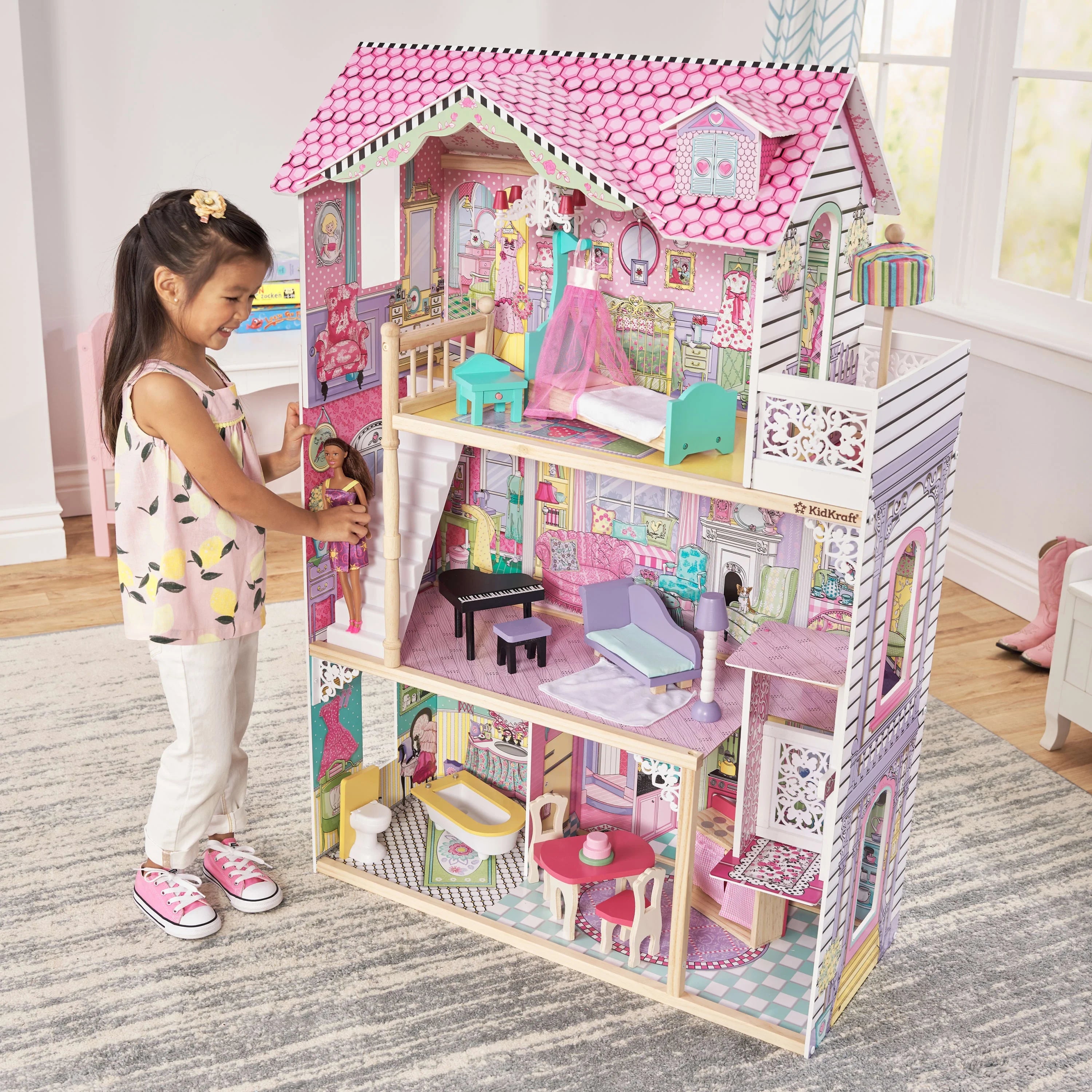 KidKraft Annabelle Wooden Dollhouse with Elevator, 17 Accessories