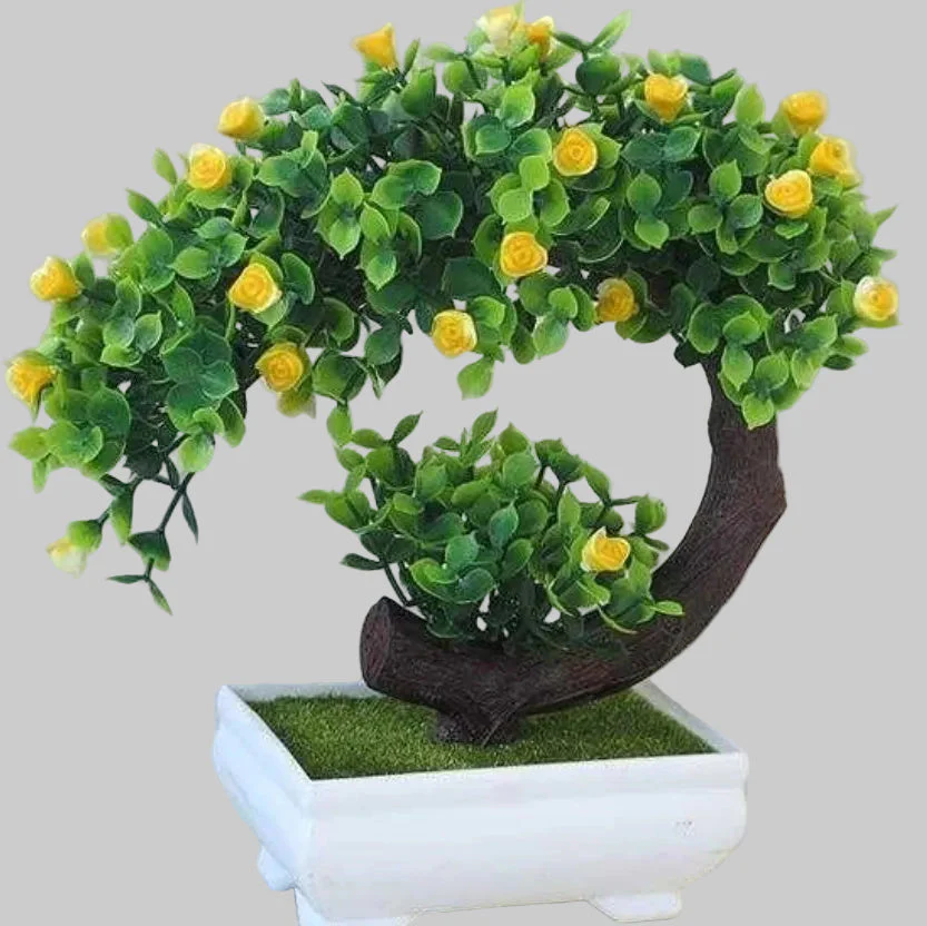 Artificial Plastic Bonsai with Silk Flowers – Decorative Fake Plant for Home & Office Decoration (20cm)