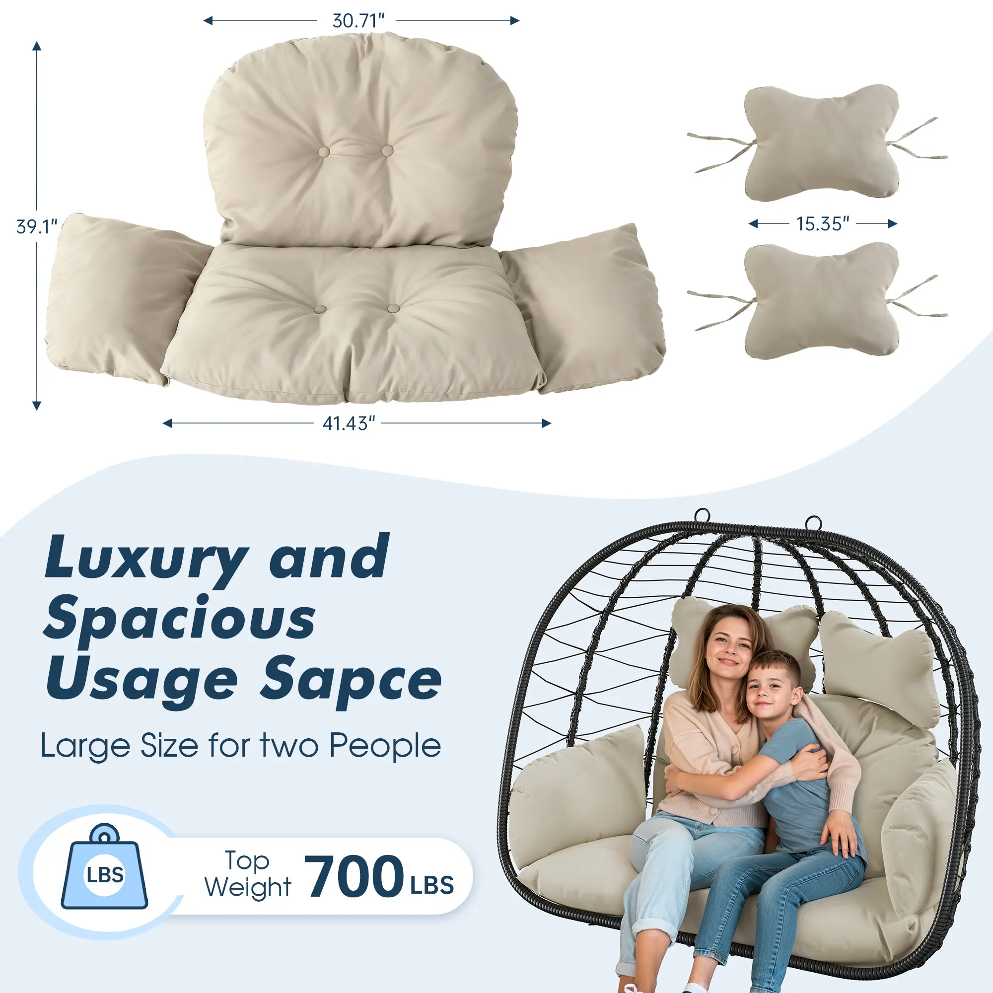 🔥 RIWENGO Double Hanging Egg Chair with Cushion, 700lbs Heavy-Duty Comfort
