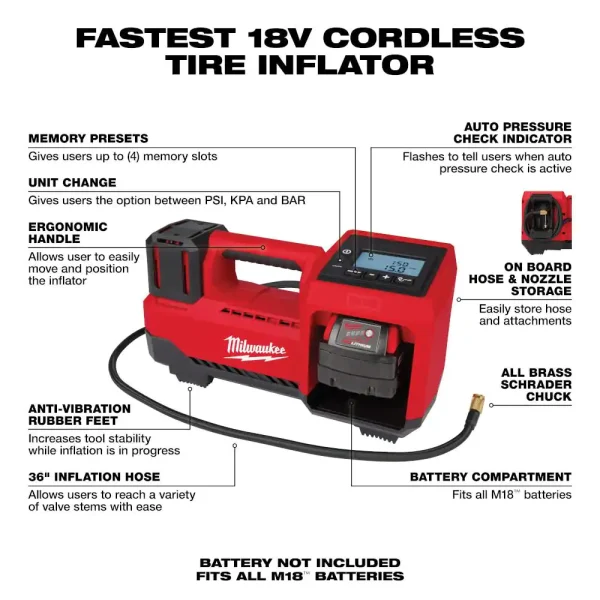 2848-20 M18 18-Volt Lithium-Ion Cordless Inflator (Tool-Only)