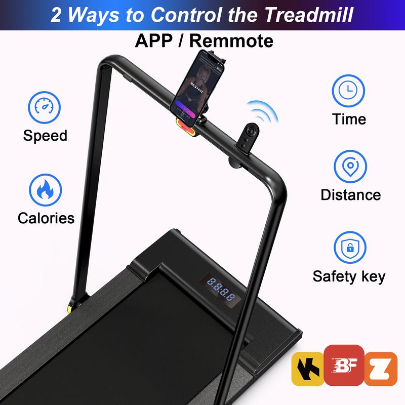 8.7MPH LICHICO Treadmill with 4-Level Incline, Flat/Incline Modes, Remote Control, Quiet Motor, Stable 2-in-1 Running Machine for Home & Office Fitness