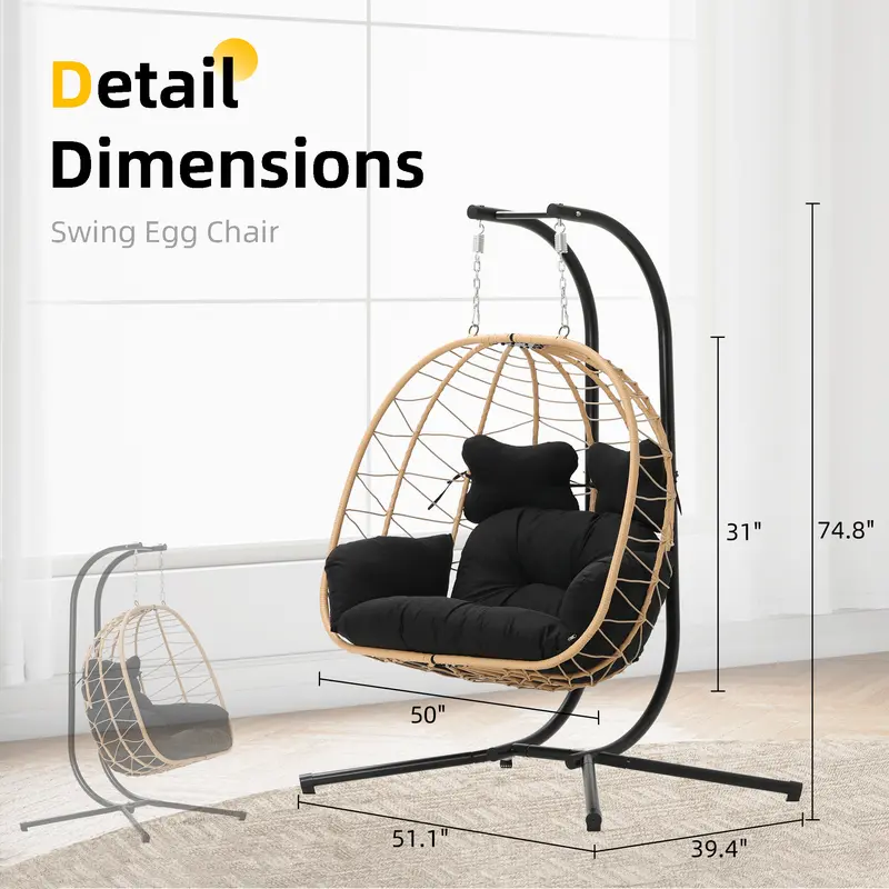 🔥 RIWENGO Double Hanging Egg Chair with Cushion, 700lbs Heavy-Duty Comfort