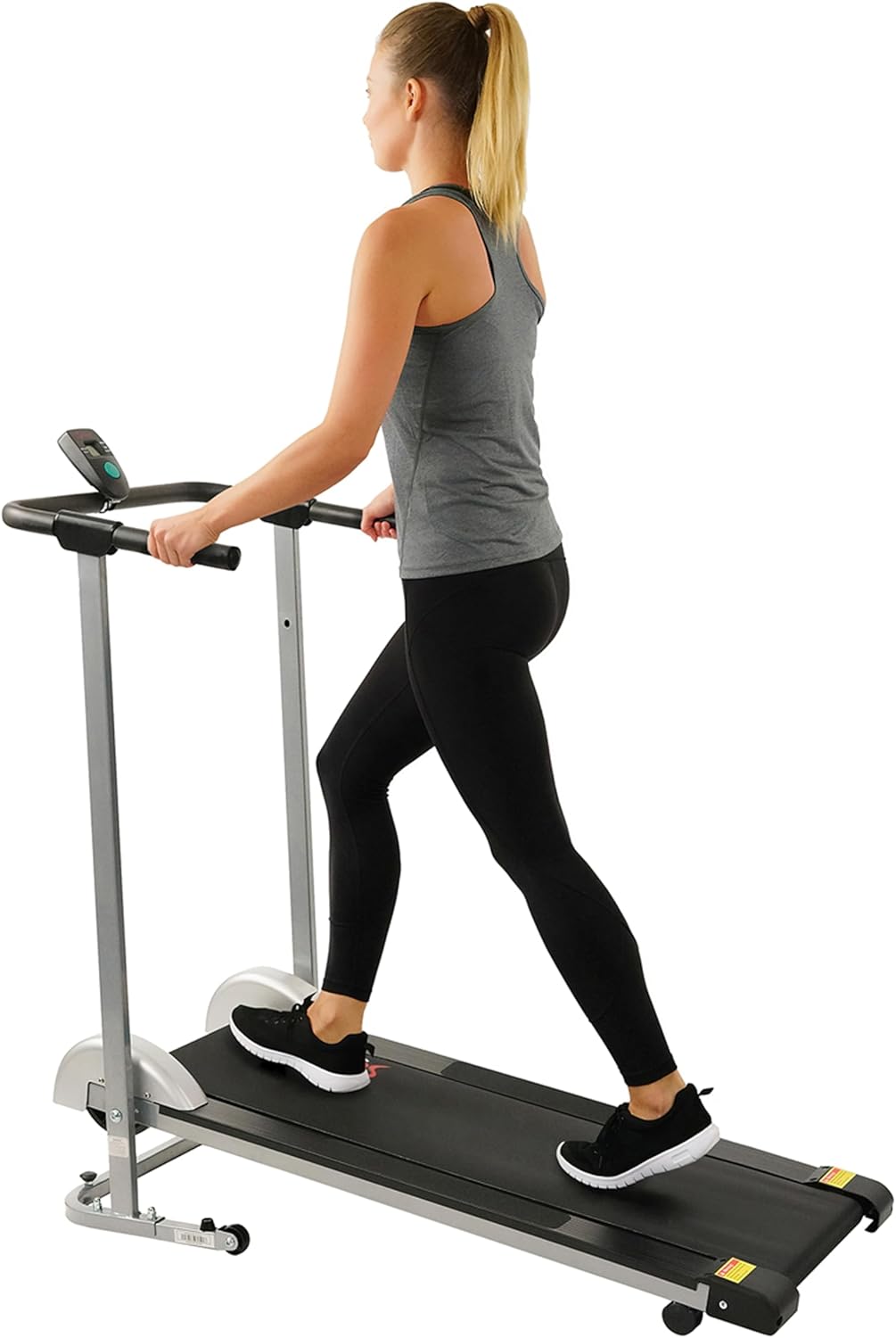 Sunny Health & Fitness Manual Walking Pad Treadmill for Home, Non-Electric, Fixed Incline, Compact with Handle Bar, Digital Monitor, Non-Slip Surface, Optional Free SunnyFit App Bluetooth Connection