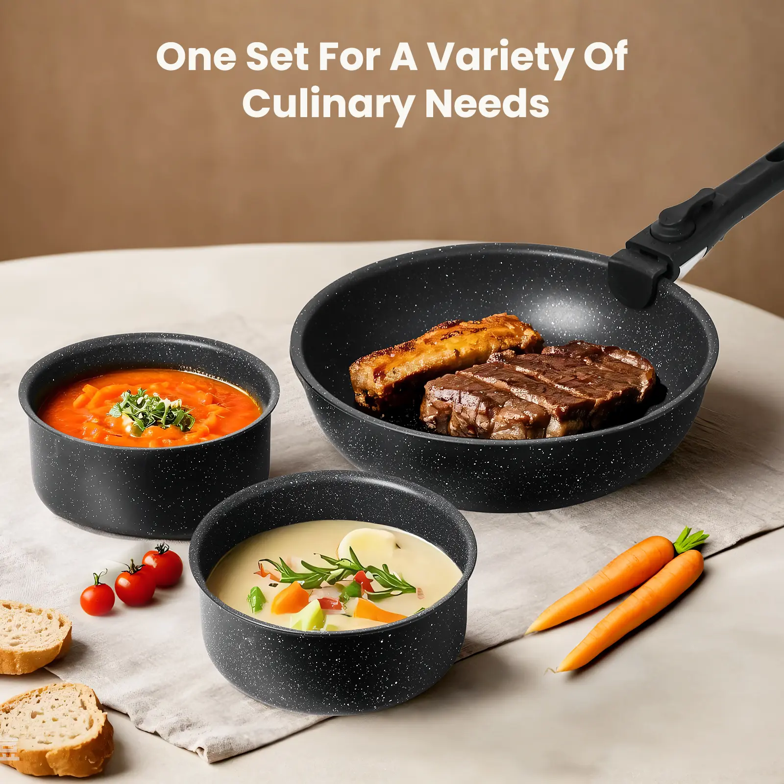 12 Pcs Pots and Pans Set, Granite Nonstick Cookware Sets Detachable Handle, Stackable Induction Kitchen Cooking Set, Stain & Scratch-resistant