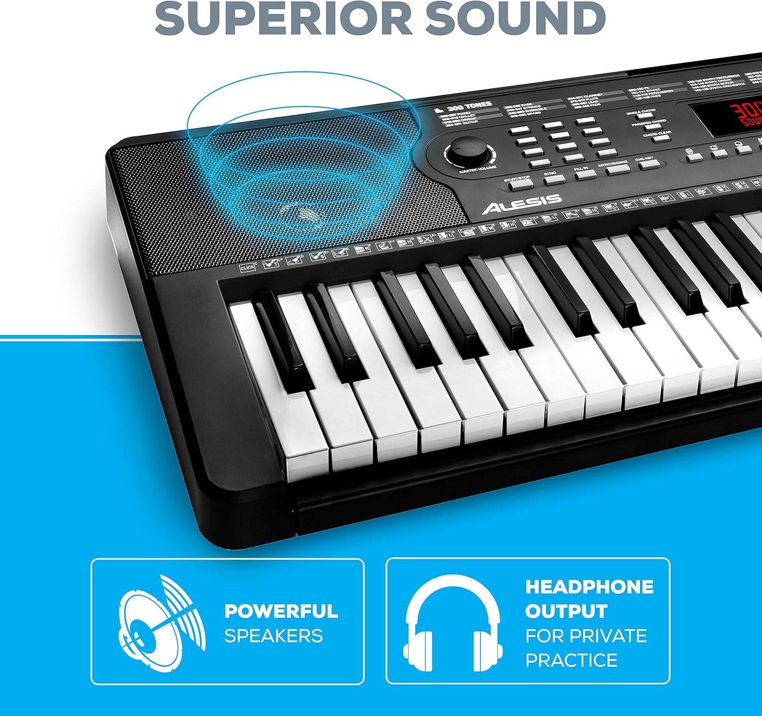 Alesis Melody 61 Key Keyboard Piano with Speakers, Stand, Stool, Headphones, Microphone, Sheet Music Stand, 300 Sounds and Music Lessons