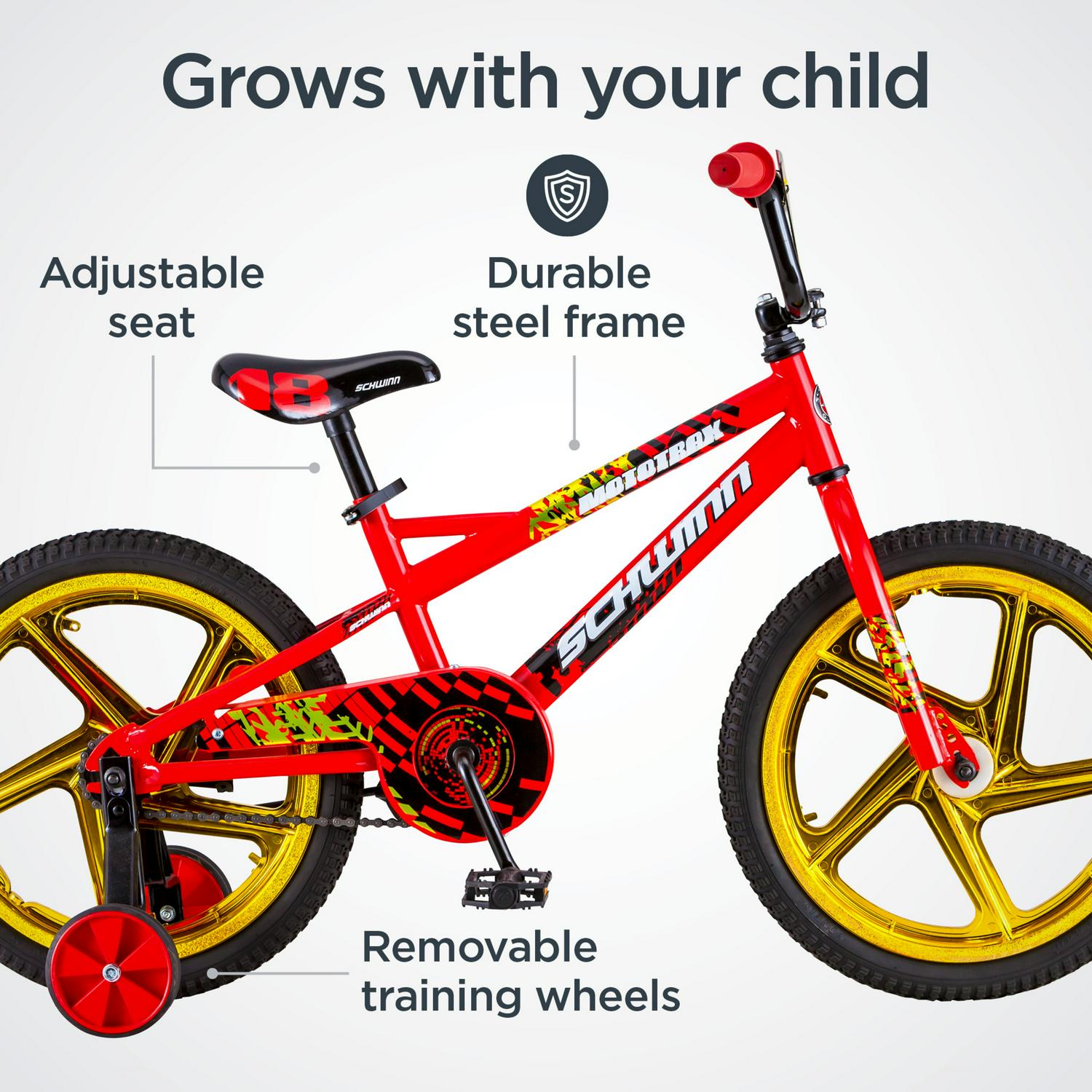 Schwinn Mototrax Boy’s Sidewalk Bike, 18-inch mag wheels, ages 5 ?7, Red