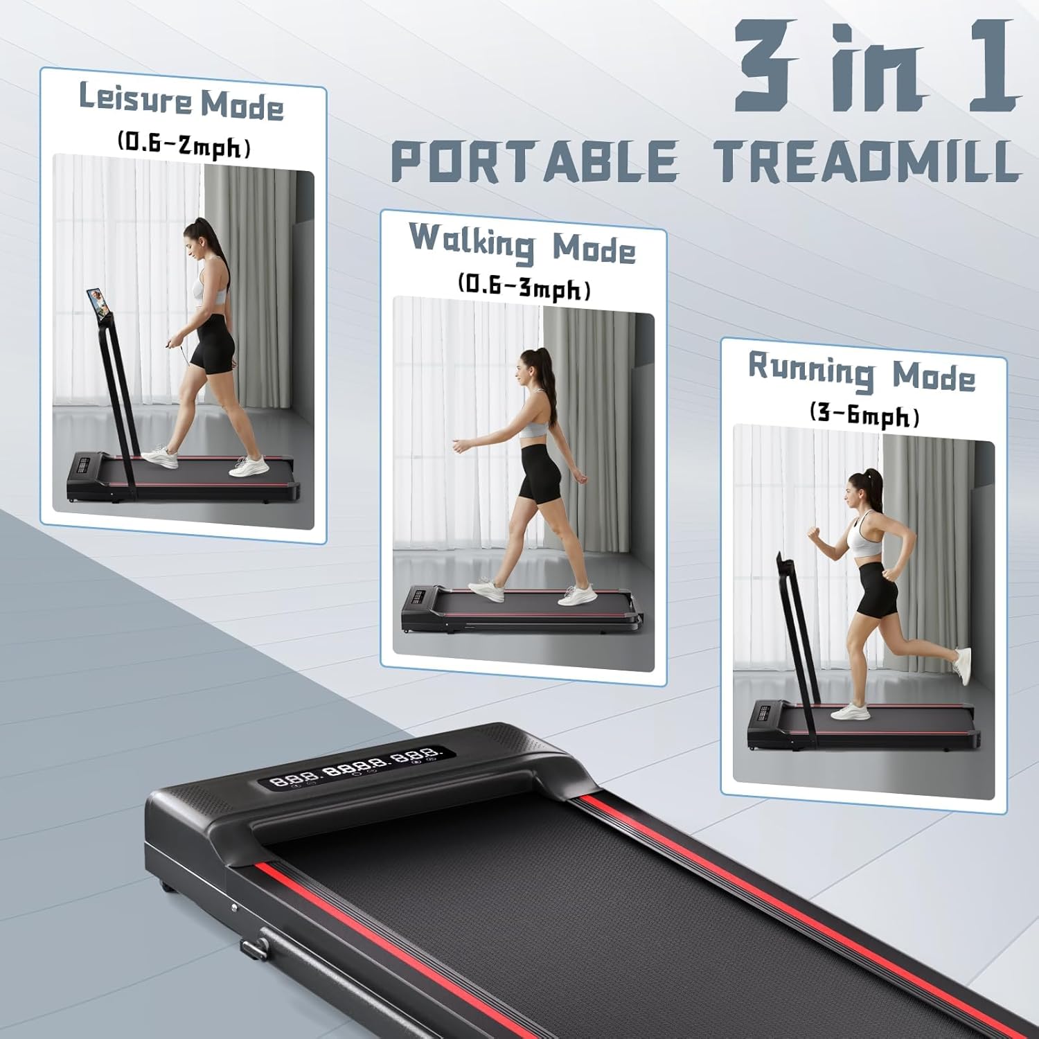 Sperax Treadmill-Walking Pad-Under Desk Treadmill-3 in 1 Folding Treadmill-Treadmills for Home-Black Red