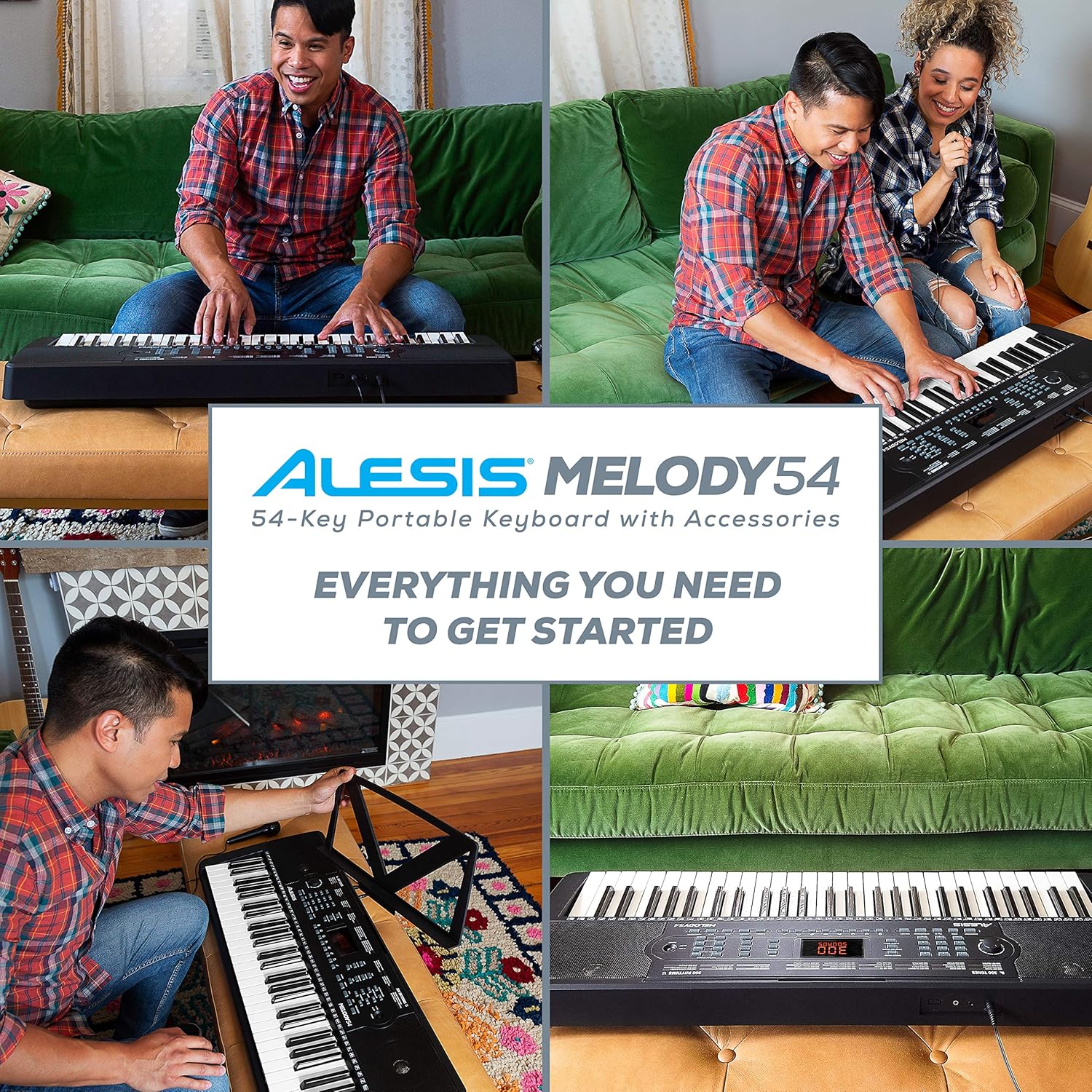 Alesis Melody 61 Key Keyboard Piano with Speakers, Stand, Stool, Headphones, Microphone, Sheet Music Stand, 300 Sounds and Music Lessons