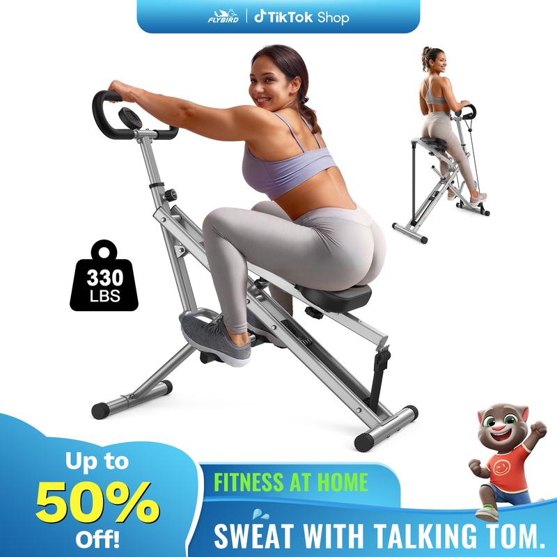 FLYBIRD Squat Machine for Home, 330lbs Foldable Core Exercise Machine, Adjustable 4 Resistance Bands, Ride & Rowing Machine for Glutes, Thighs, Ab Back/Leg Press Hip Thrust