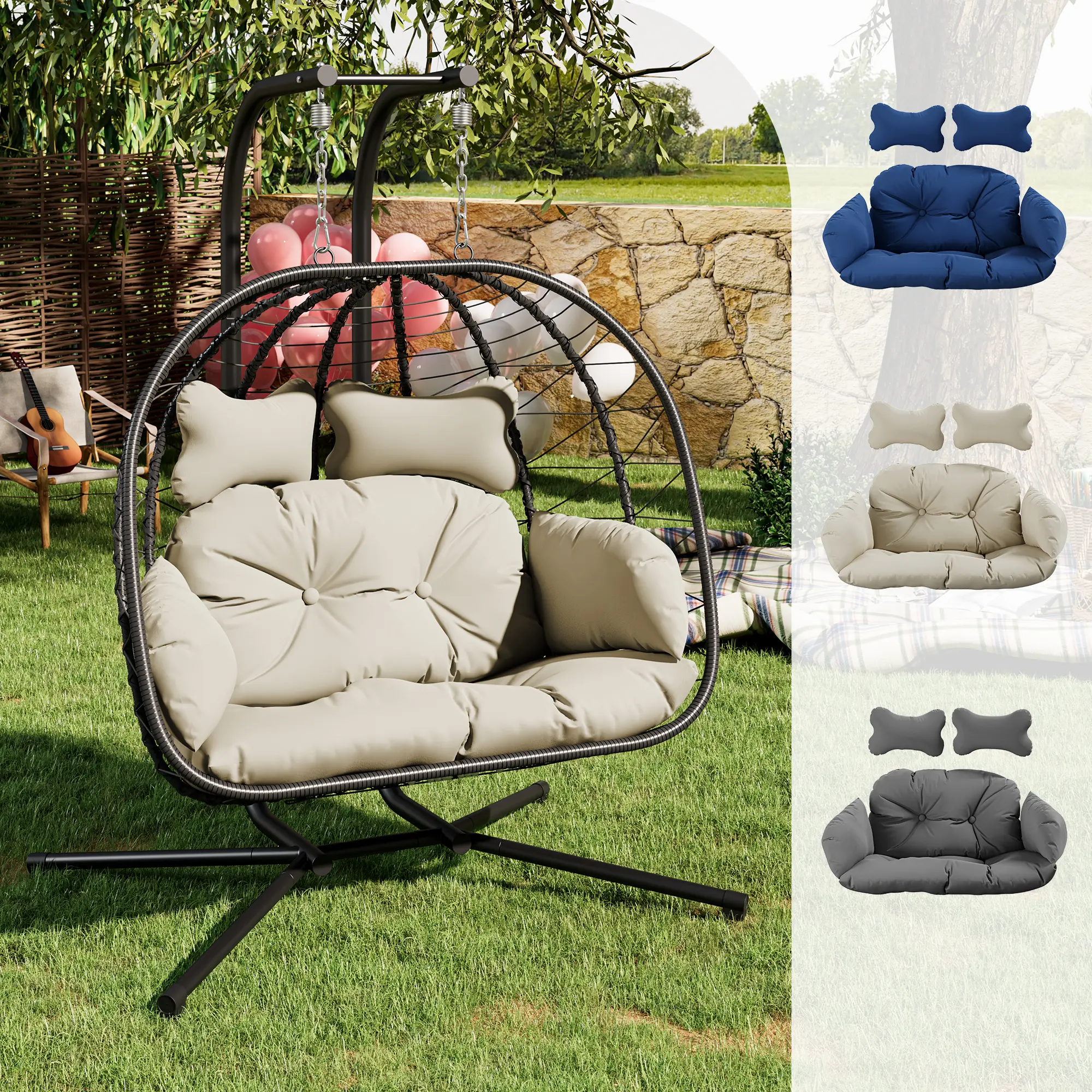 🔥 RIWENGO Double Hanging Egg Chair with Cushion, 700lbs Heavy-Duty Comfort