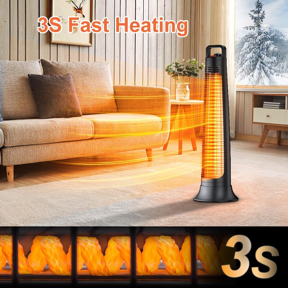 FLOWBREEZE Patio Heater Electric, Portable Outdoor Heater, 1200W, 3S Instant Heating