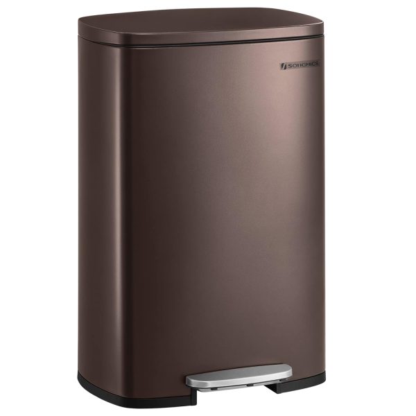 13 Gallon Trash Can, Stainless Steel Kitchen Garbage Can, Recycling or Waste Bin, Soft Close, Step-On Pedal, Removable Inner Bucket, Brown ULTB50BR