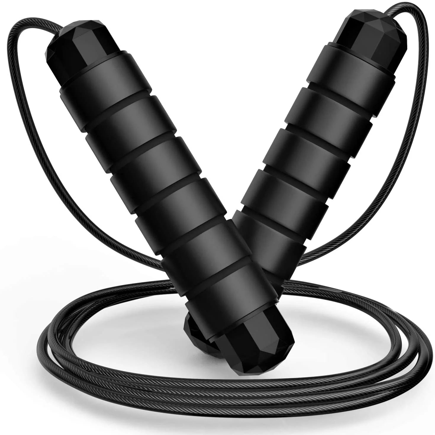 Nvzi-a Jump Rope, Tangle-Free Rapid Speed Jumping Rope Cable with Ball Bearings for Women, Men, and Kids, Adjustable Steel Jump Rope Workout with Handles for Fitness, Home Exercise （Black）