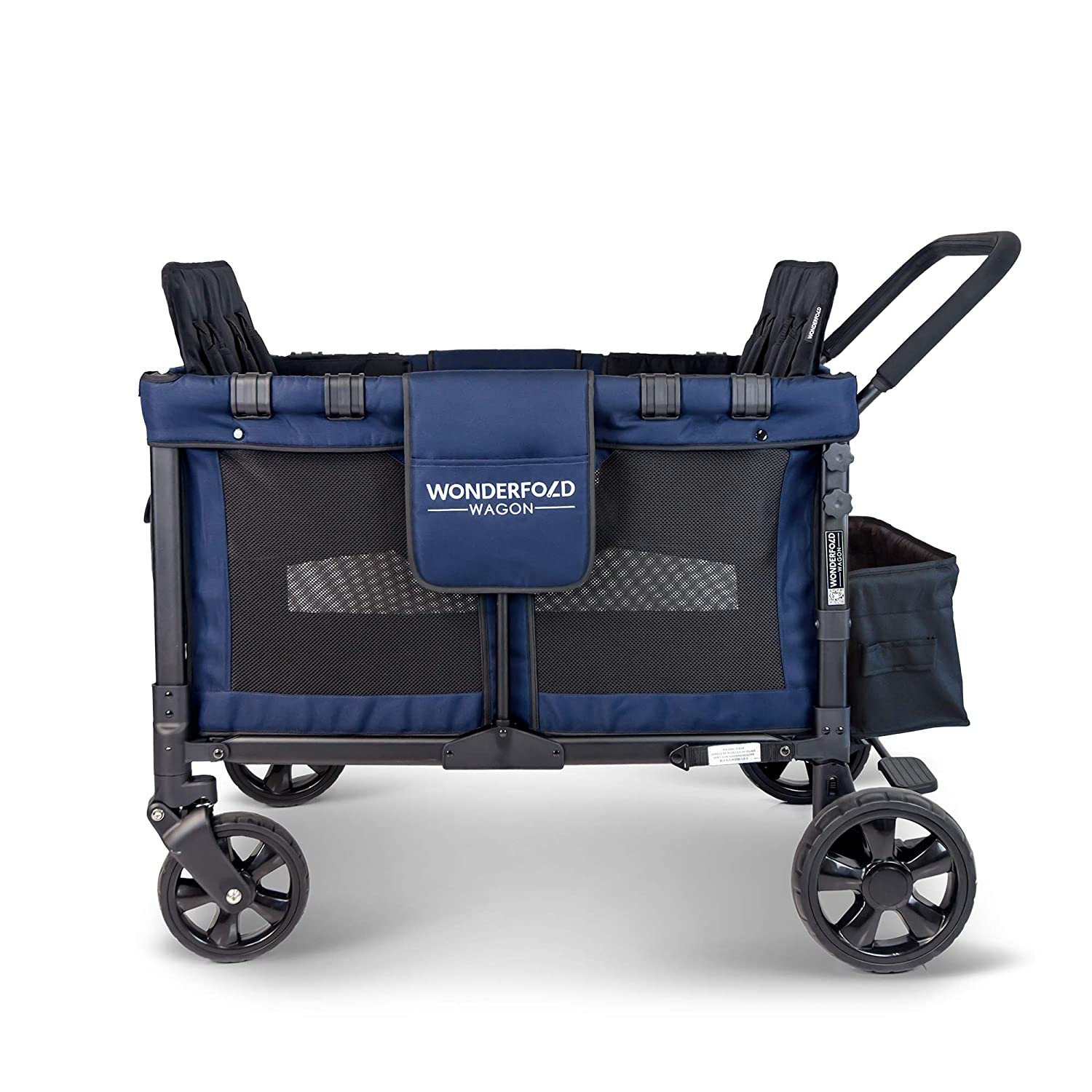 2026 Baby Multi-Function Four Passenger Wagon Folding Quad Stroller with Removable Reversible Canopy & Seats up to 4 Toddlers, Navy