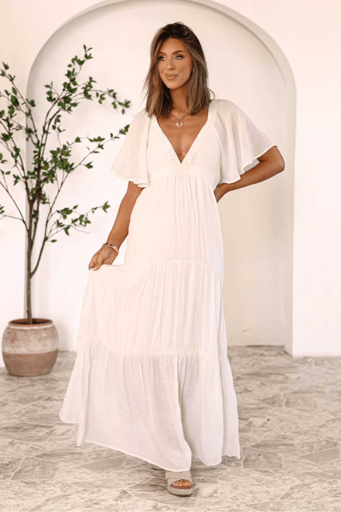 Ivory Whisper Tiered Maxi Dress