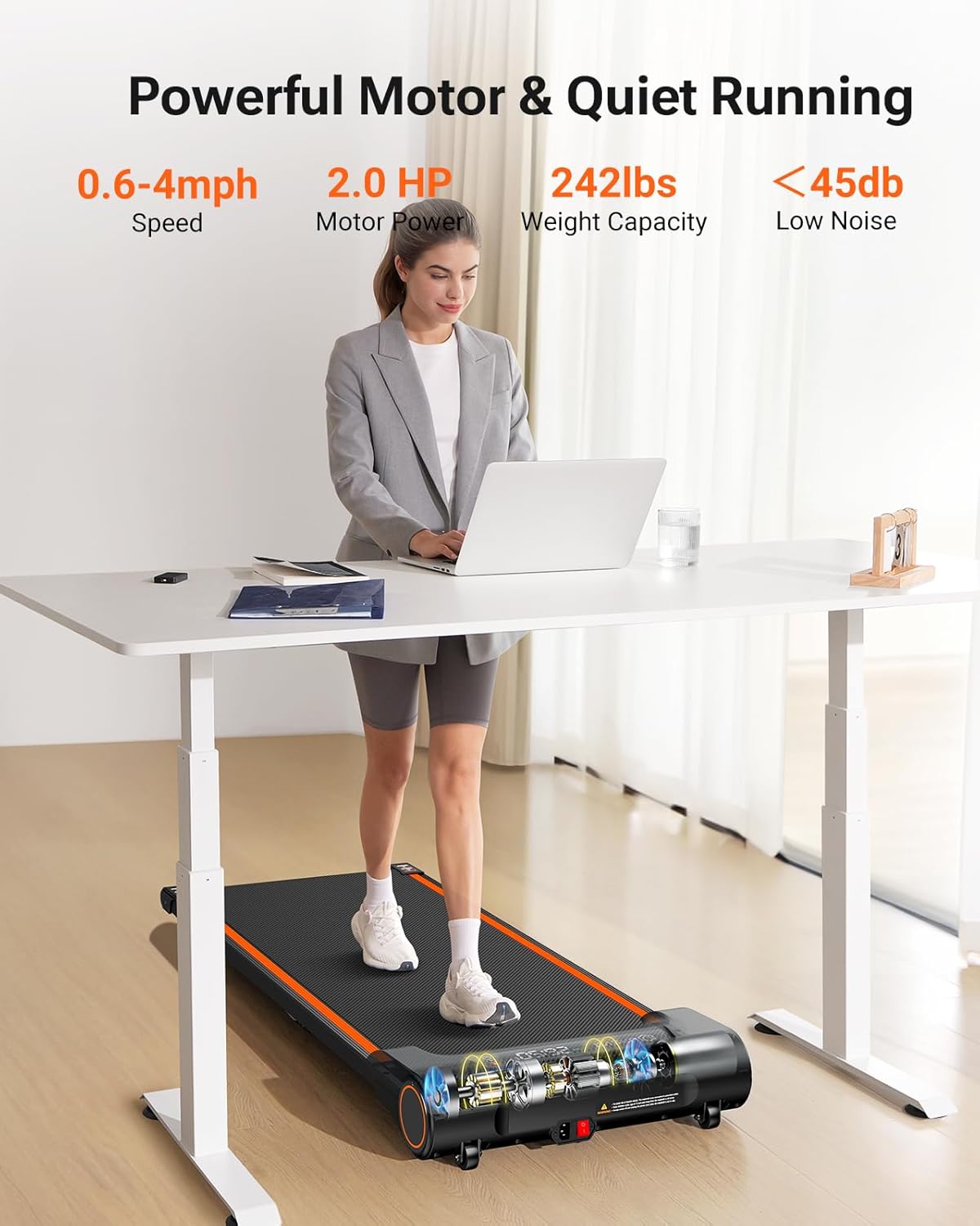 UREVO Under Desk Treadmill, Walking Pad for Home Office, Portable Walking Treadmill 2.25HP, Walking Jogging