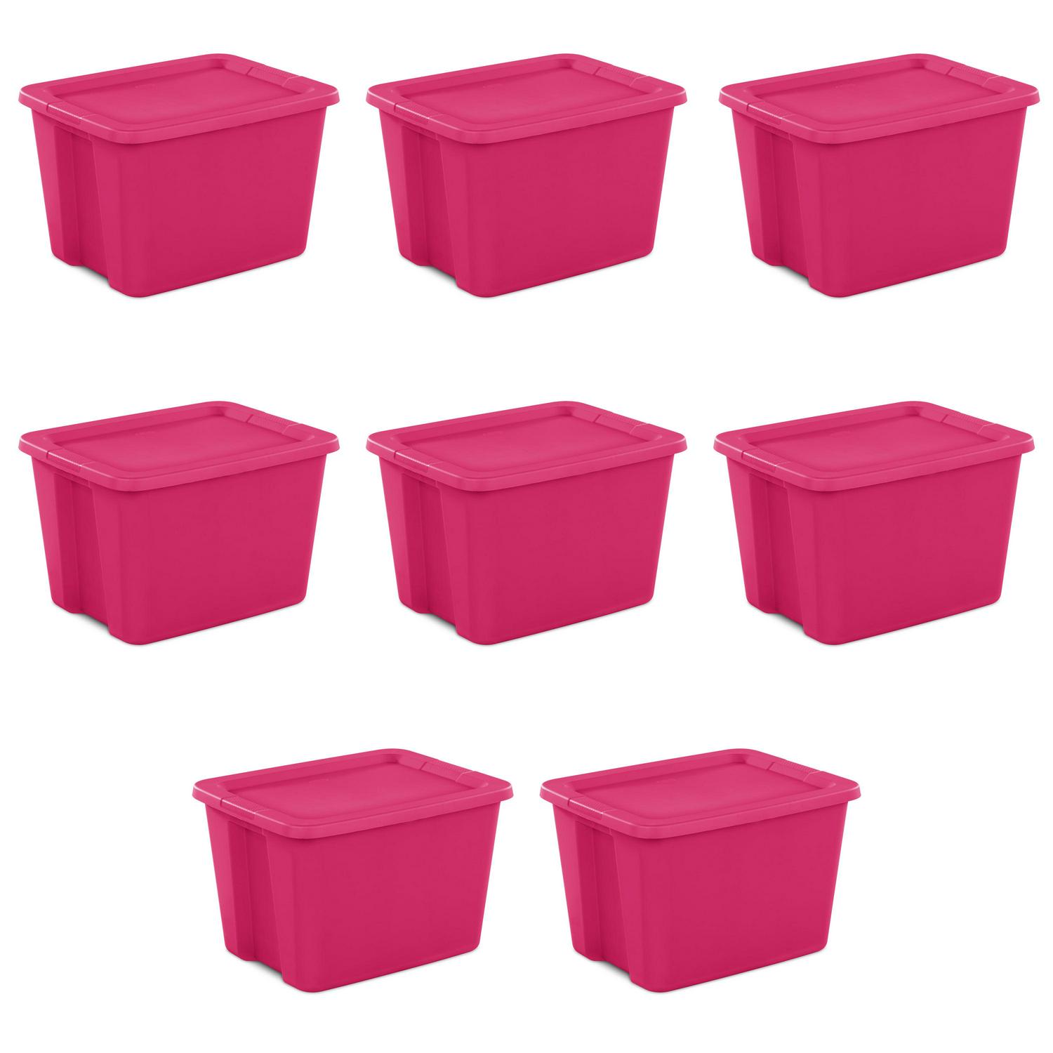 2026 Sterilite 18 Gallon Tote Box Plastic, Fuchsia Burst, Set of 8