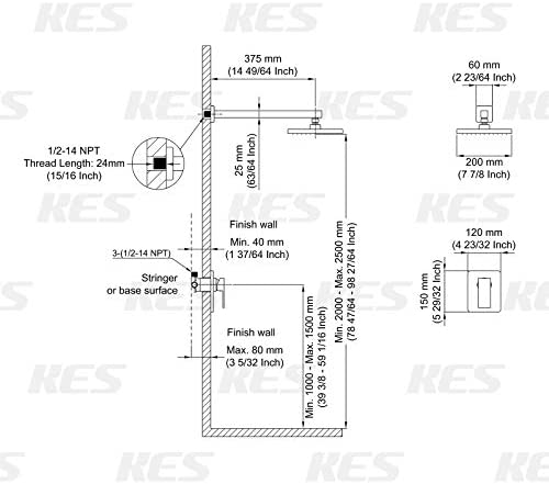 KES Black Shower Faucet Shower Valve Rain Shower